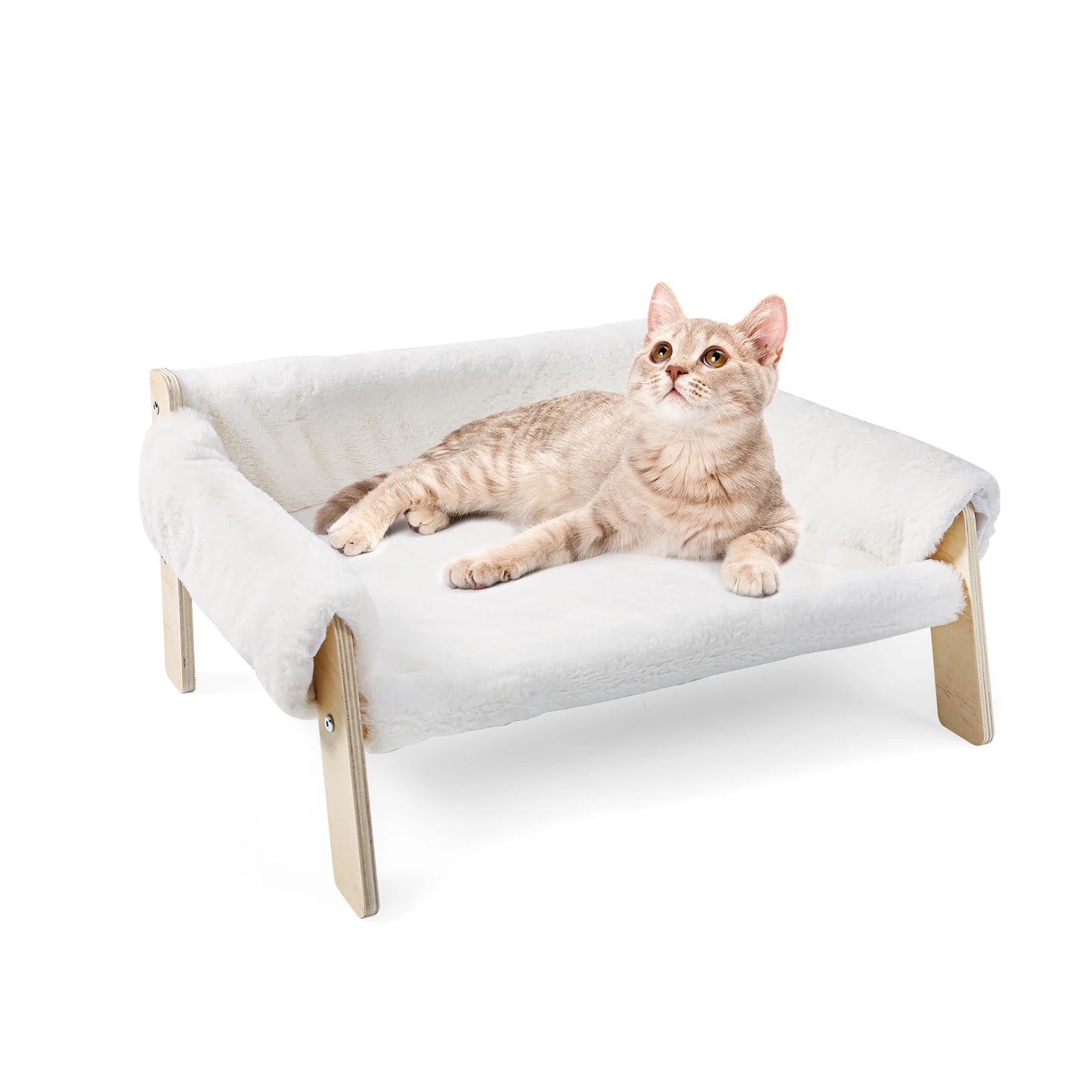 Raised Plush Cat Sofa Bed On Wooden Frame For Cats