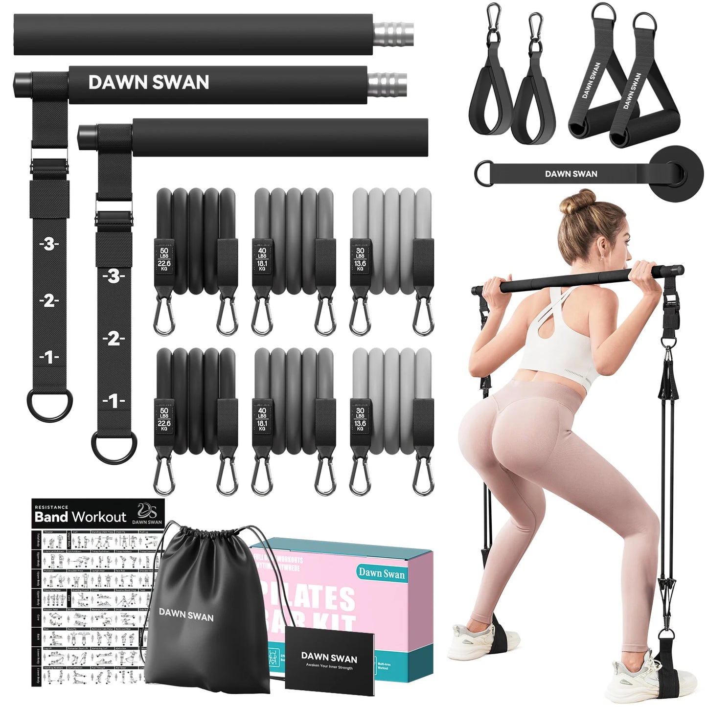 Pilates Bar Kit With Resistance Bands For Home Gym And Full Body Toning