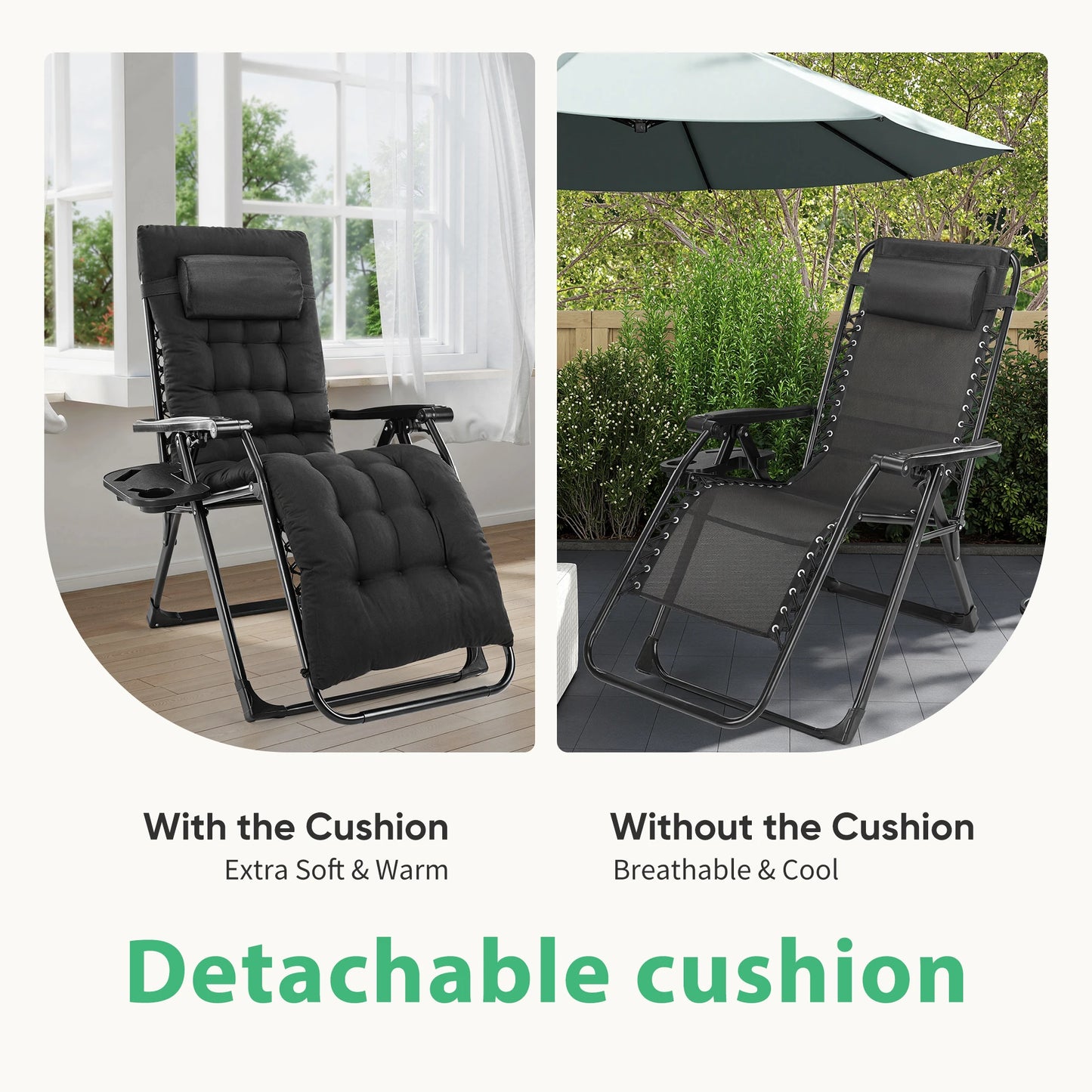 JHK Zero Gravity Recliner Patio Lounge Chair With Cup Holder
