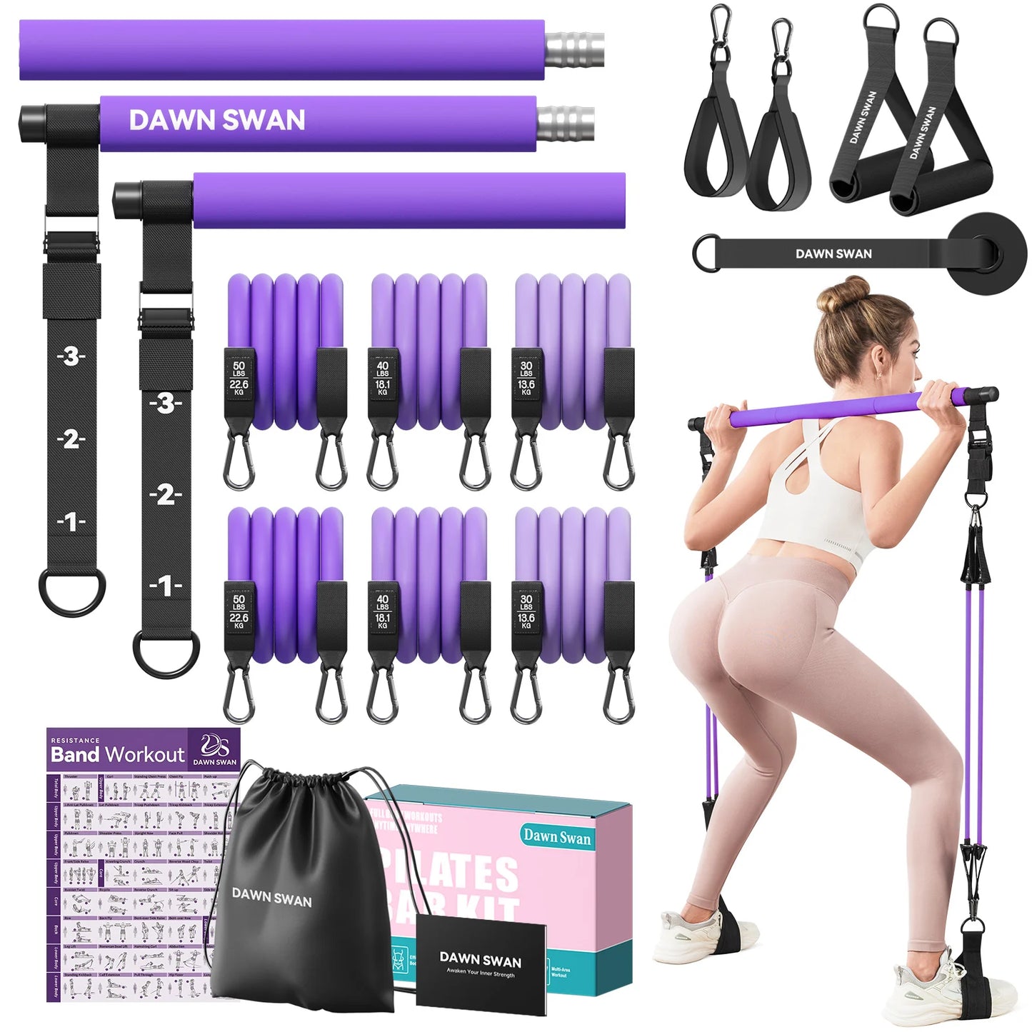 Pilates Bar Kit With Resistance Bands For Home Gym And Full Body Toning