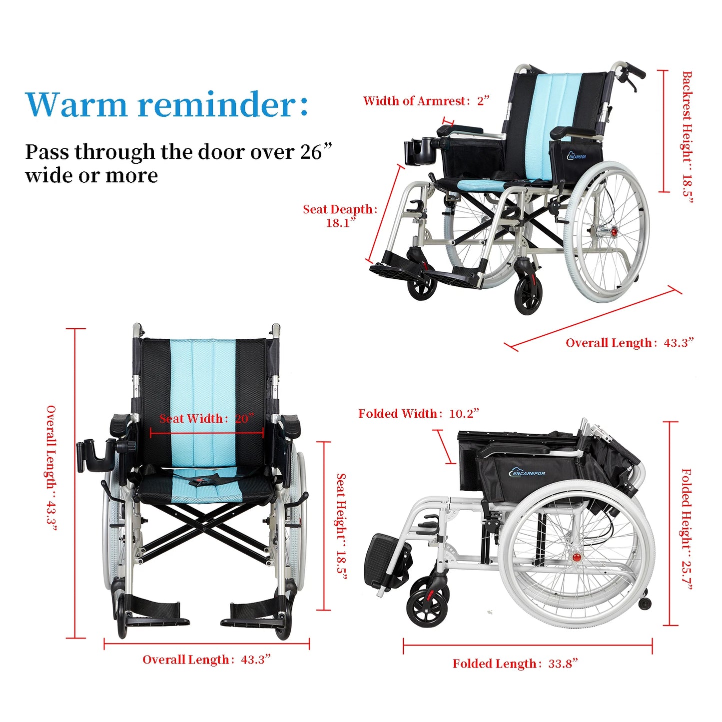 YUXIN Ultra Lightweight Wheelchair Self Propelled Foldable