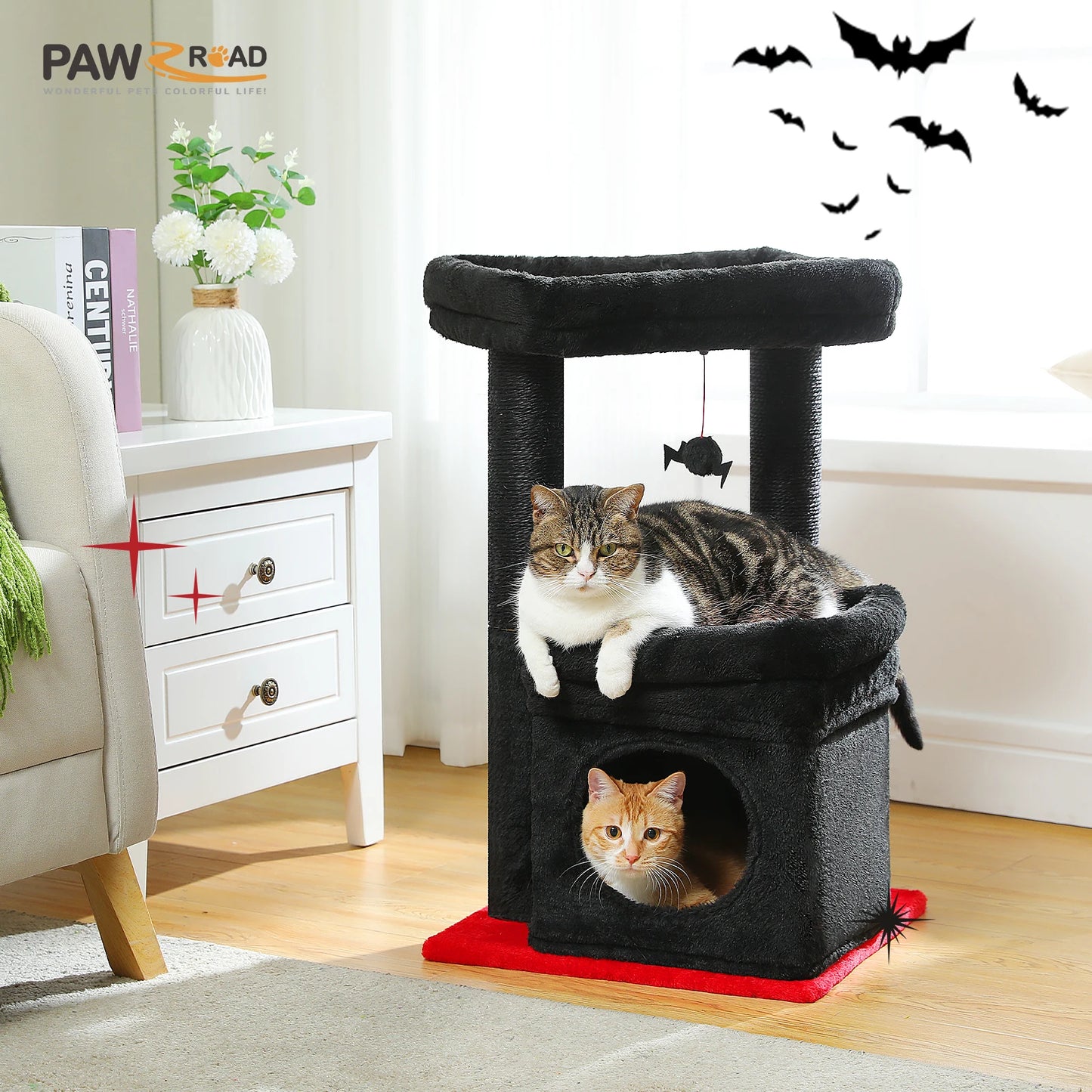 PEQULTI Cat Tree Tower With Cozy Condo Natural Sisal Posts Plush For 1 To 2 Cats