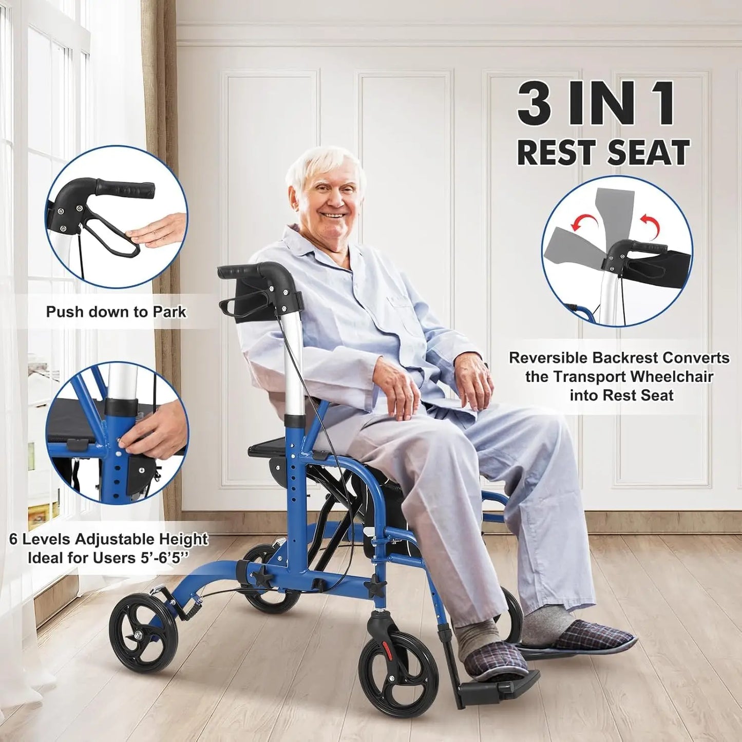 All Terrain Rollator Walker with Seat and Backrest for Seniors