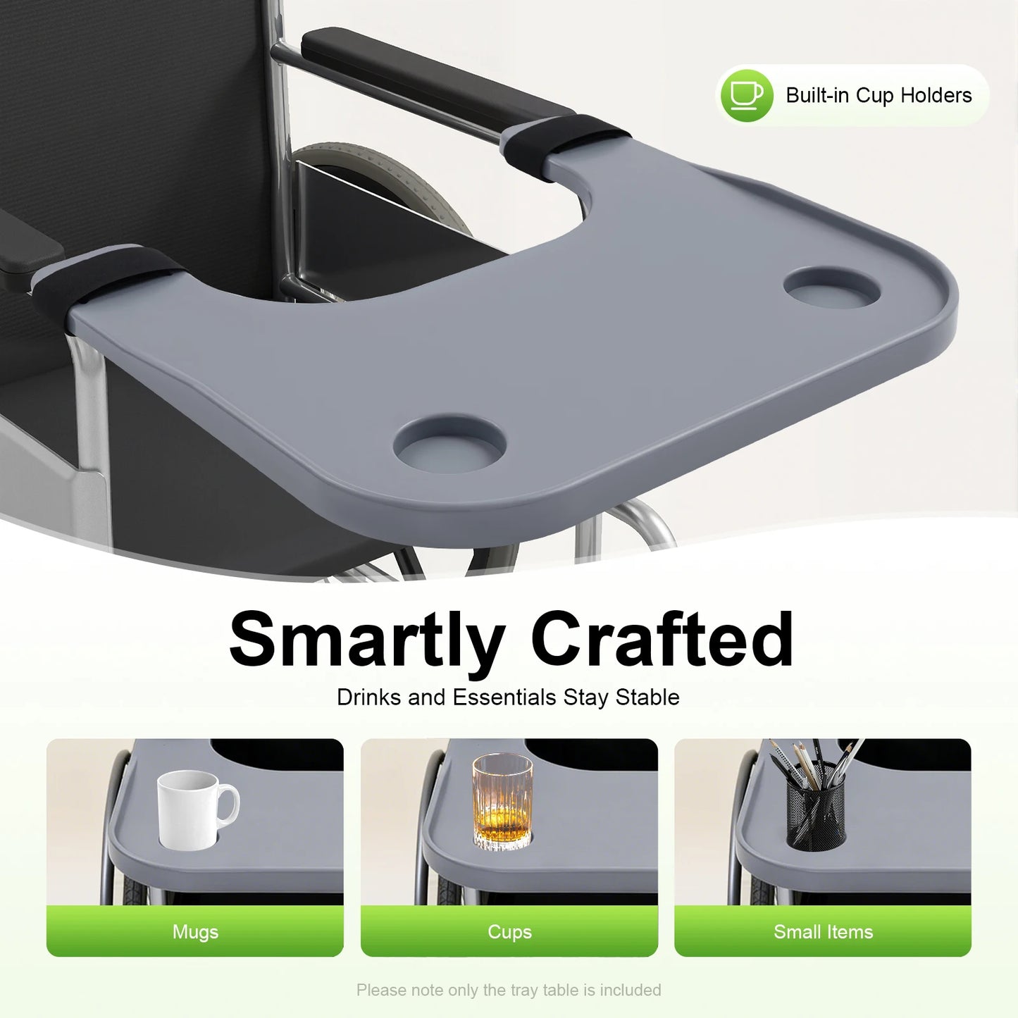 Durable Detachable Wheelchair Tray With Cup Holder For Eating