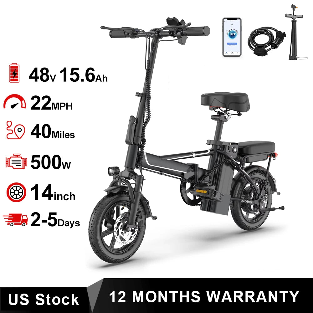 AOVOPRO Foldable Ebike 500W 48V Long Range Electric Bicycle