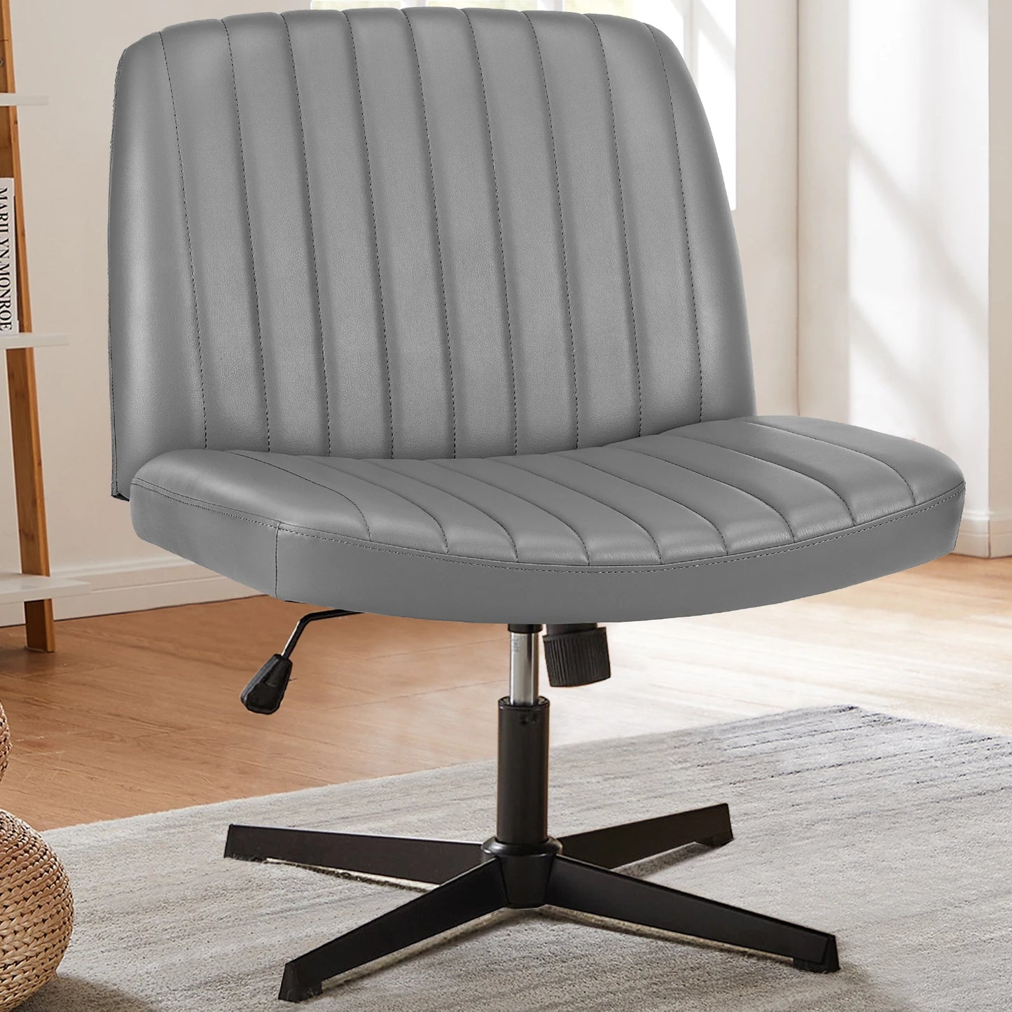 JHK Cross Legged Office Rocking Chair with Adjustable Swivel