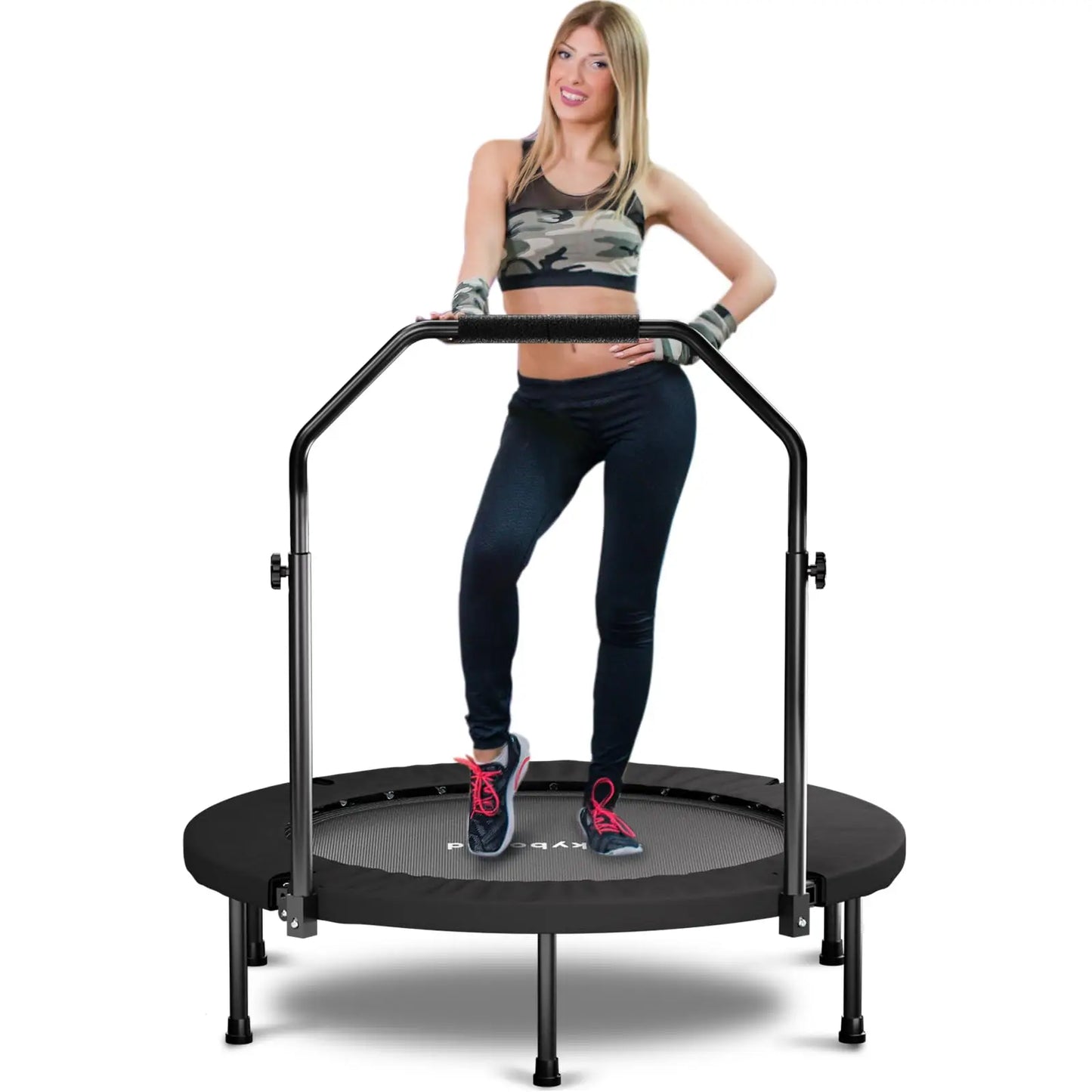 Folding Fitness Rebounder Trampoline With Adjustable U Bar Handle