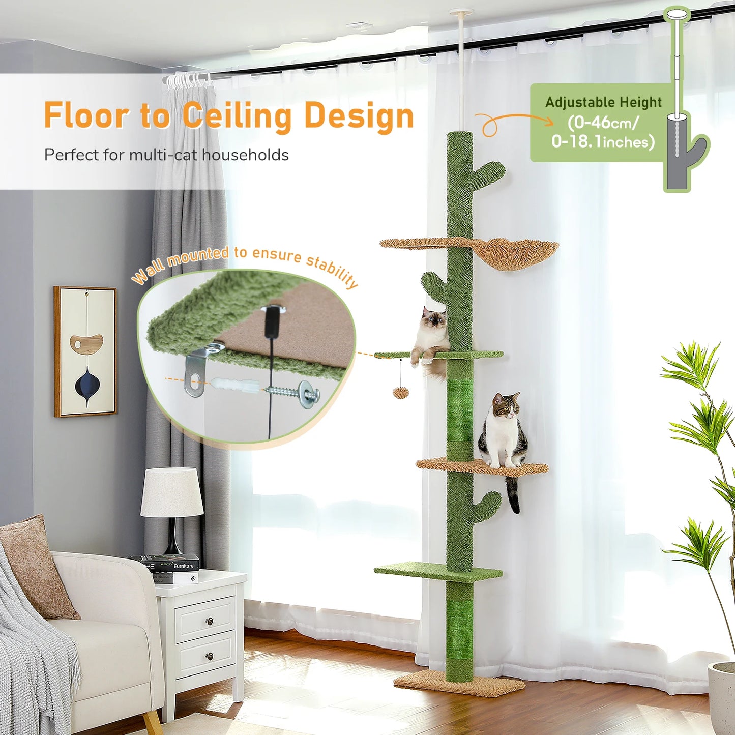 PAWZ Road Cat Tree Five Tier Floor to Ceiling Climbing