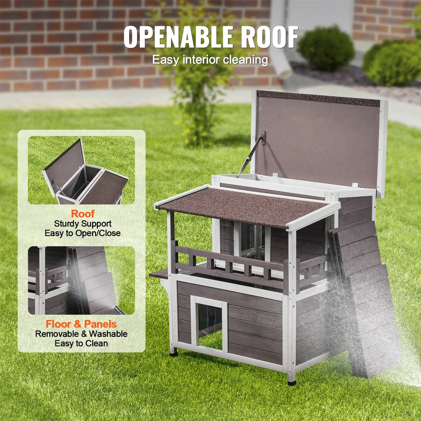 SucceBuy Outdoor Cat House Weatherproof 2 Story Cedar Wood Shelter Balcony