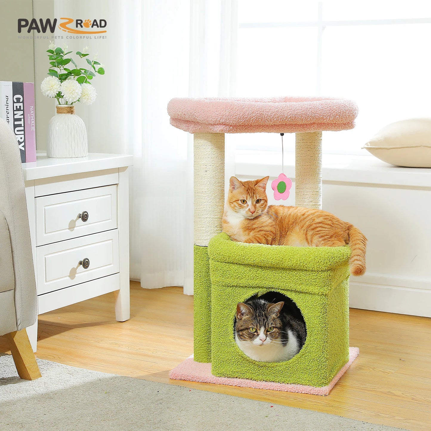 PEQULTI Cat Tree Tower With Cozy Condo Natural Sisal Posts Plush For 1 To 2 Cats