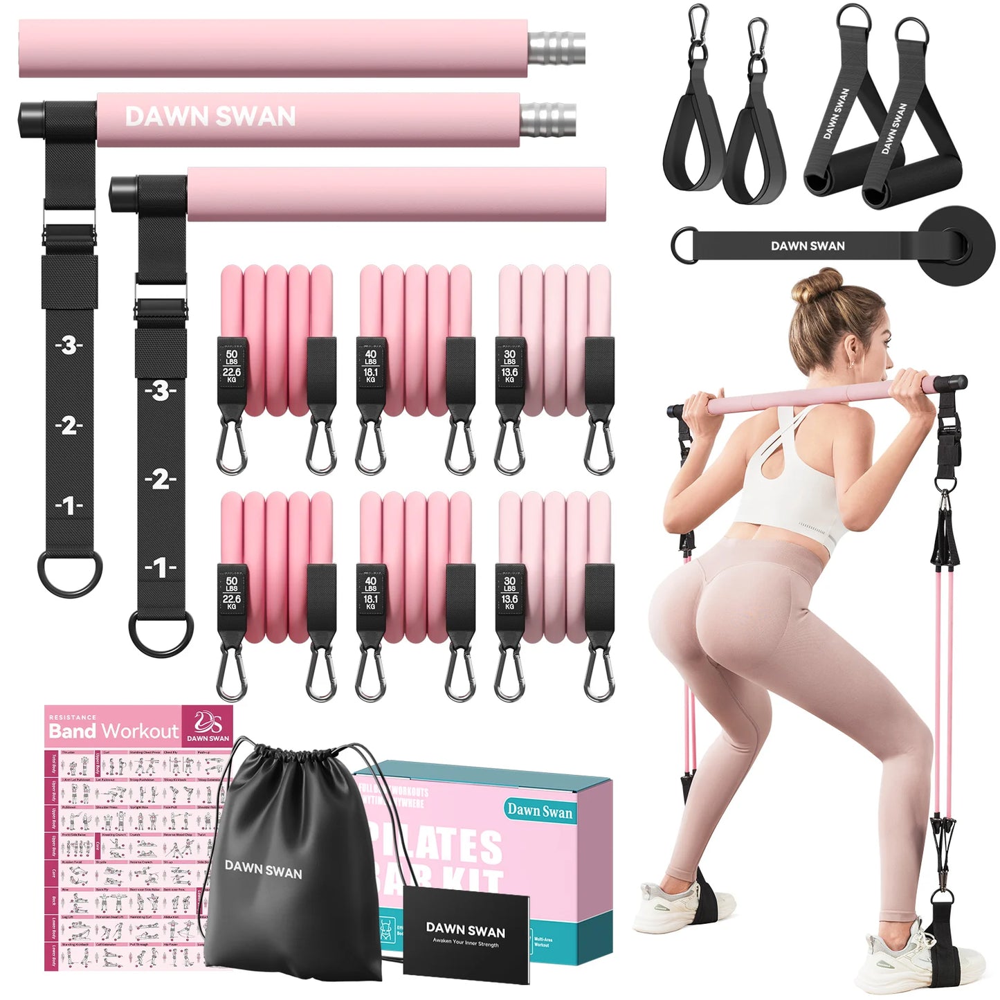 Pilates Bar Kit With Resistance Bands For Home Gym And Full Body Toning