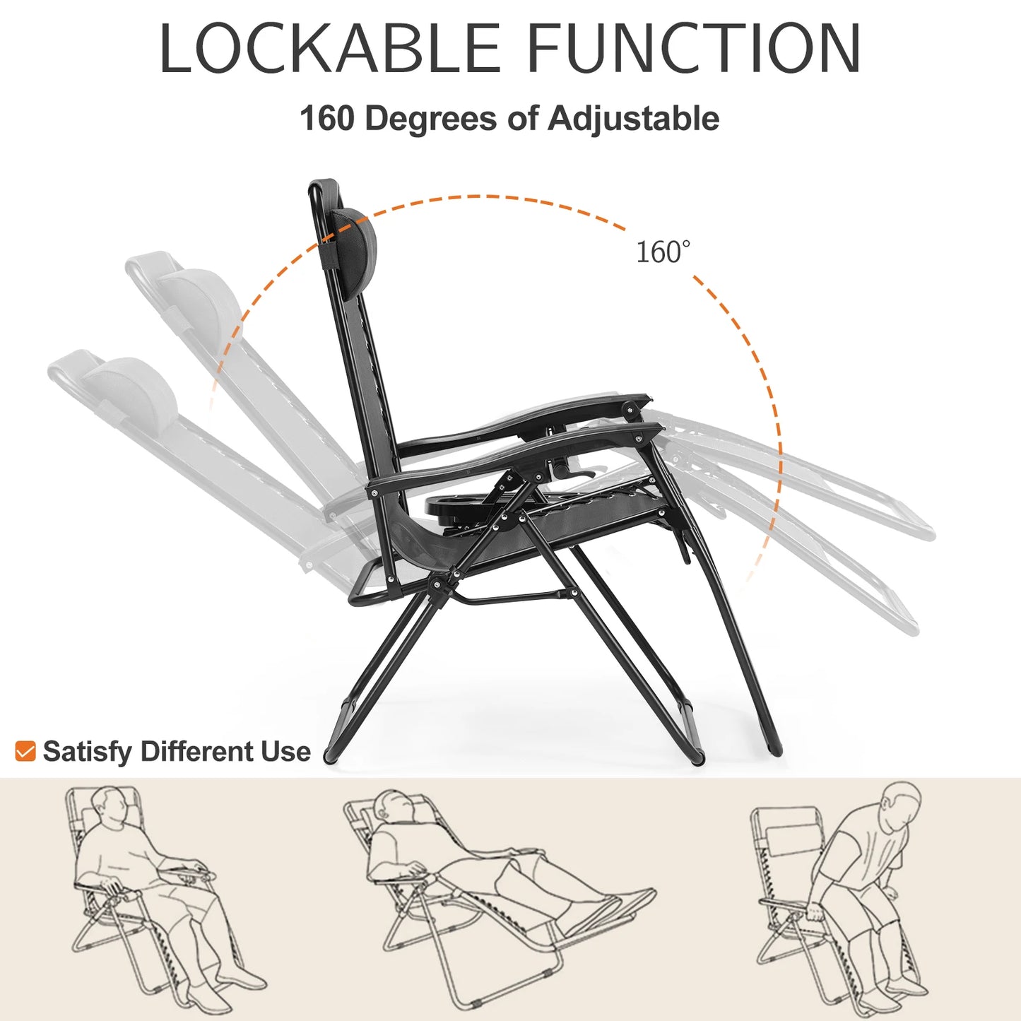 JHK Zero Gravity Portable Recliner Outdoor Lounger With Cup Holder