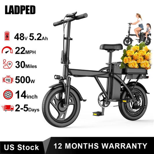 Ladped Foldable Electric Bike 500W Dual Seat Long Range