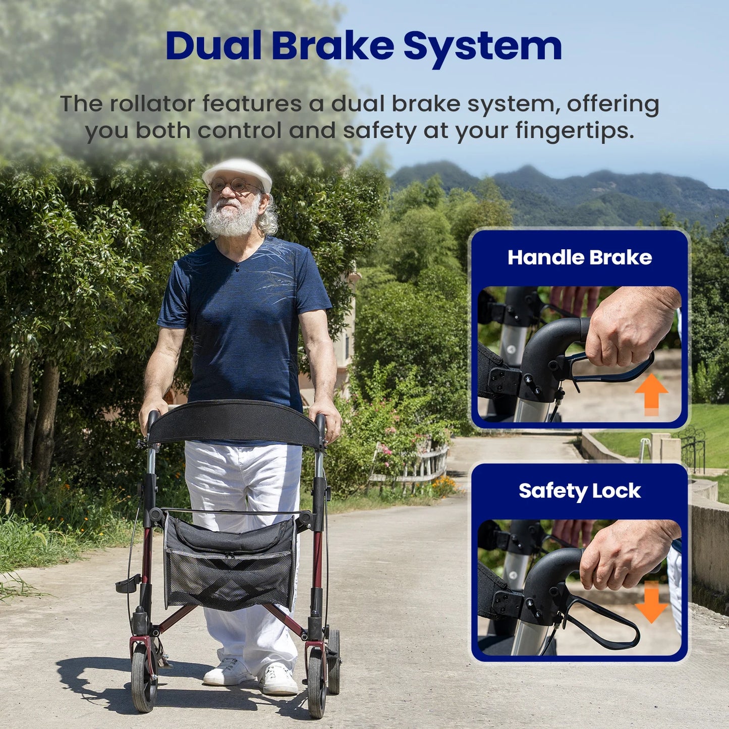 Maidesite Foldable Rollator Walker With Seat For Seniors All Terrain