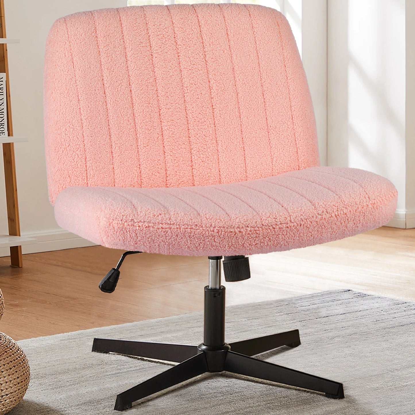 JHK Cross Legged Rocking Gaming Chair Armless Swivel Fabric Desk