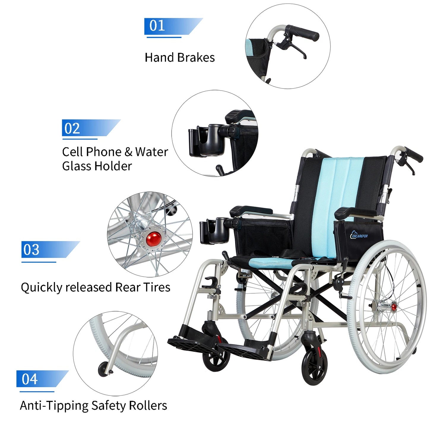 YUXIN Ultra Lightweight Wheelchair Self Propelled Foldable