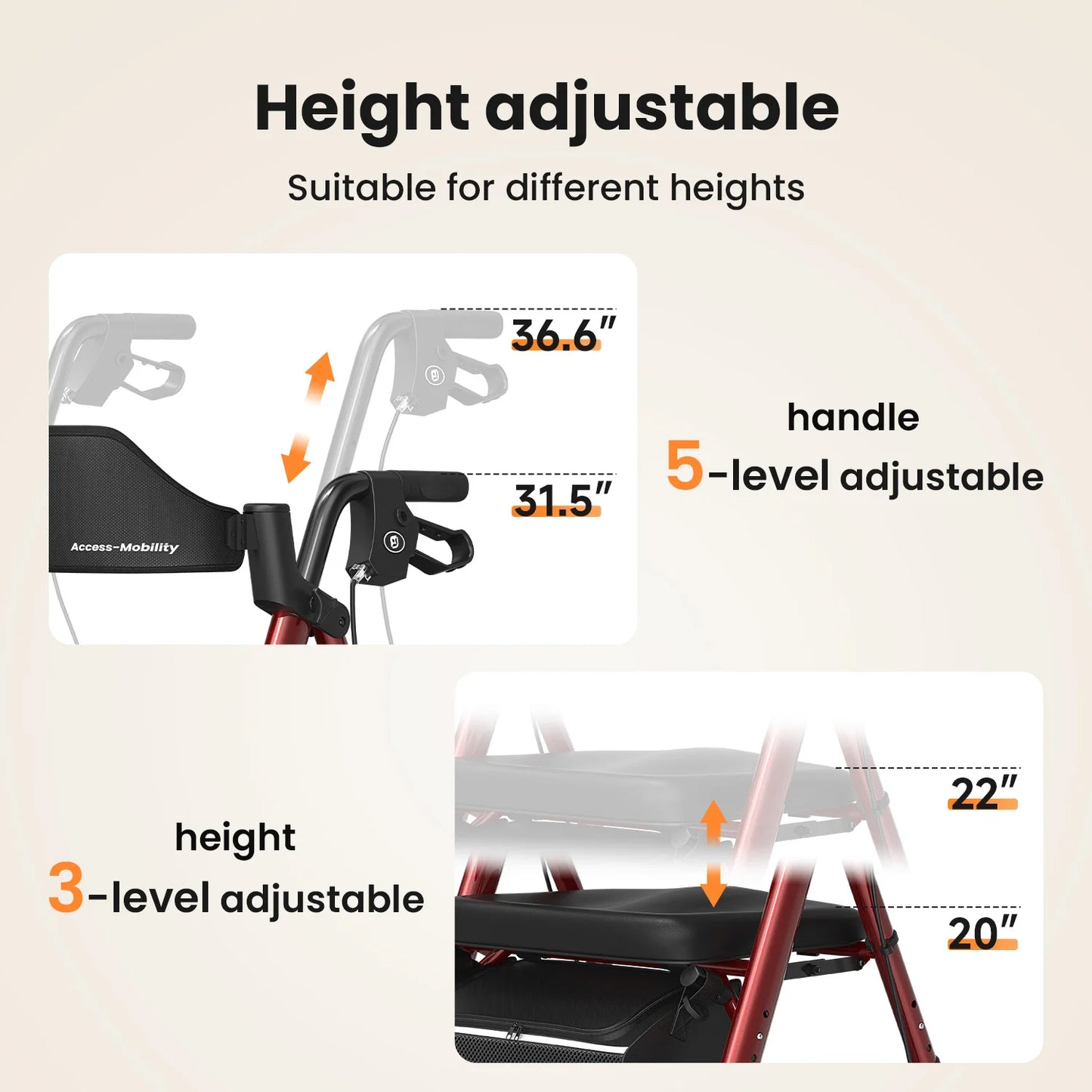 MaiDeSiTe Rollator Walker For Seniors With Seat Foldable Aluminum Frame