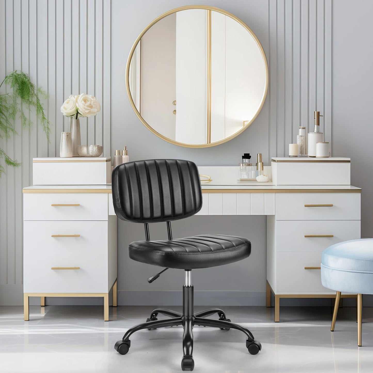 JHK Armless Office Chair Lumbar Support And 360 Degree Swivel