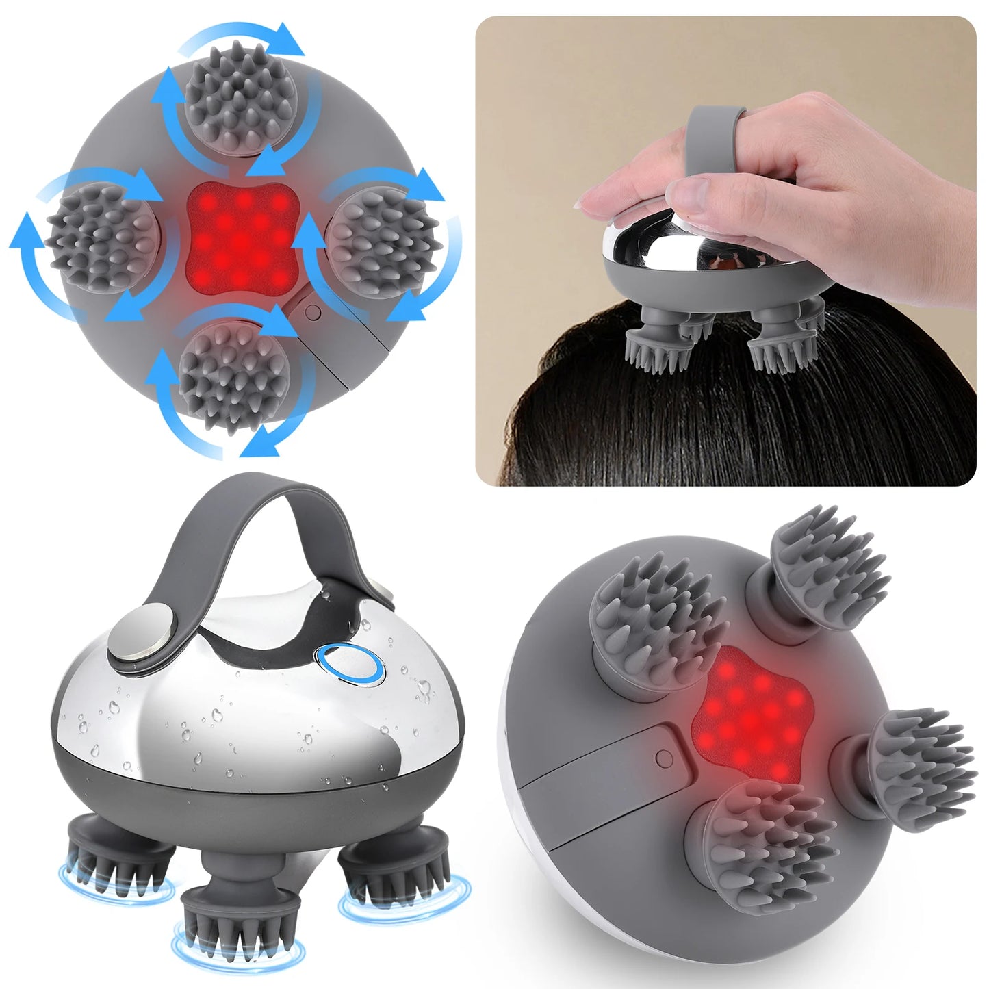 APWIKOGER Electric Scalp Massager With 8 Silicone Massage Heads 3 Modes