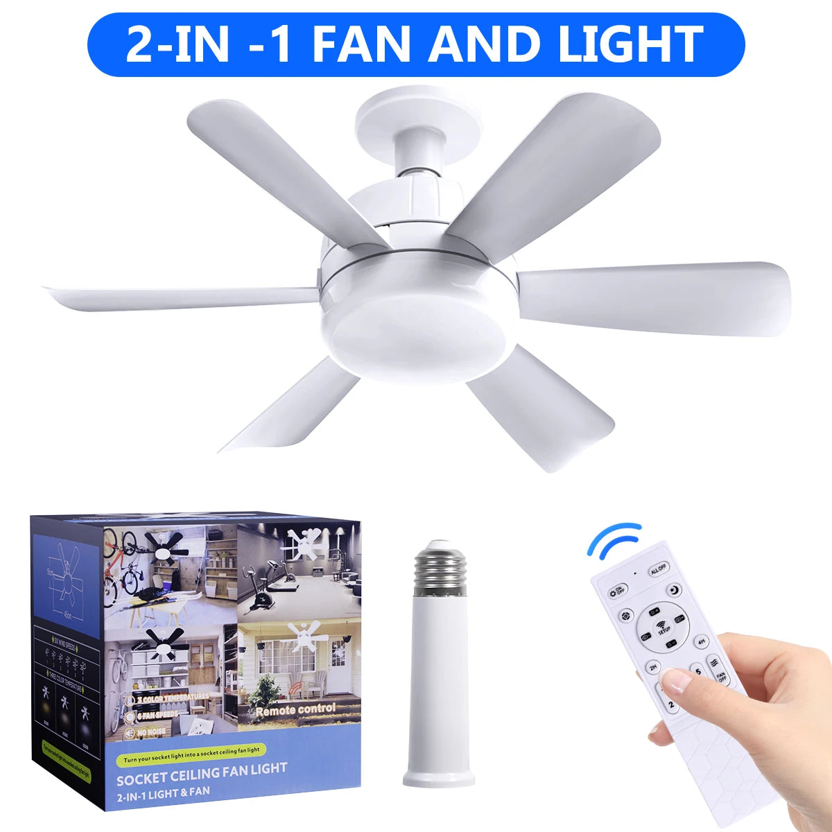 Mexllex LED Ceiling Fan Light With Remote Speed Control E26 Dimmable