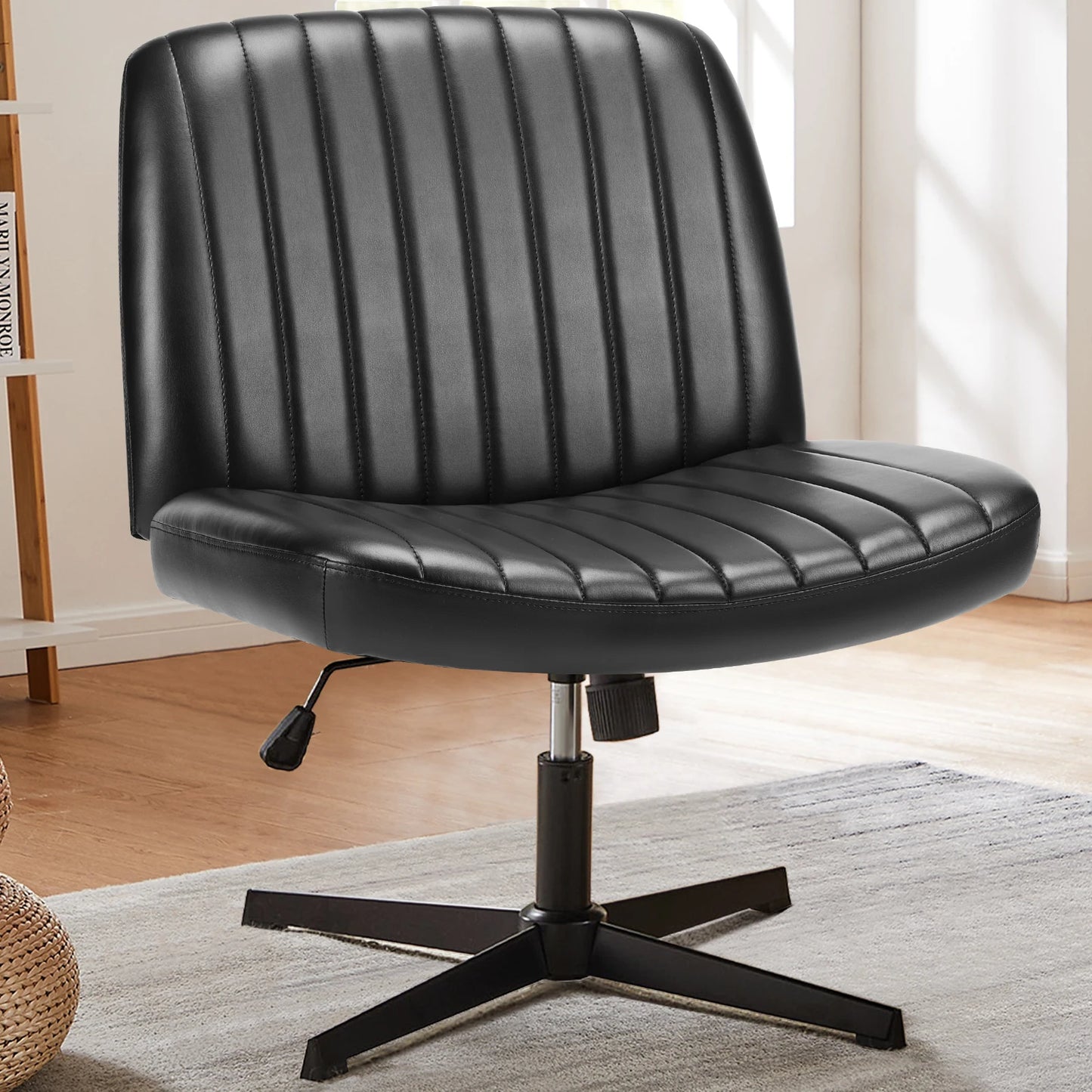 JHK Cross Legged Rocking Gaming Chair Armless Swivel Fabric Desk