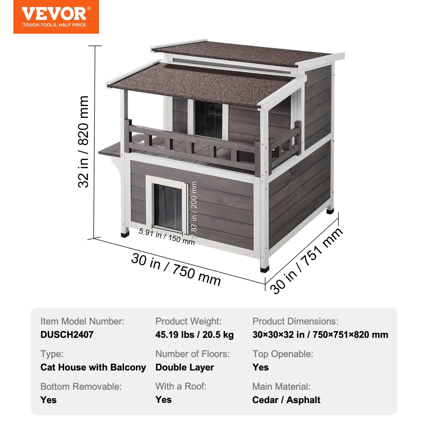 SucceBuy Outdoor Cat House Weatherproof 2 Story Cedar Wood Shelter Balcony