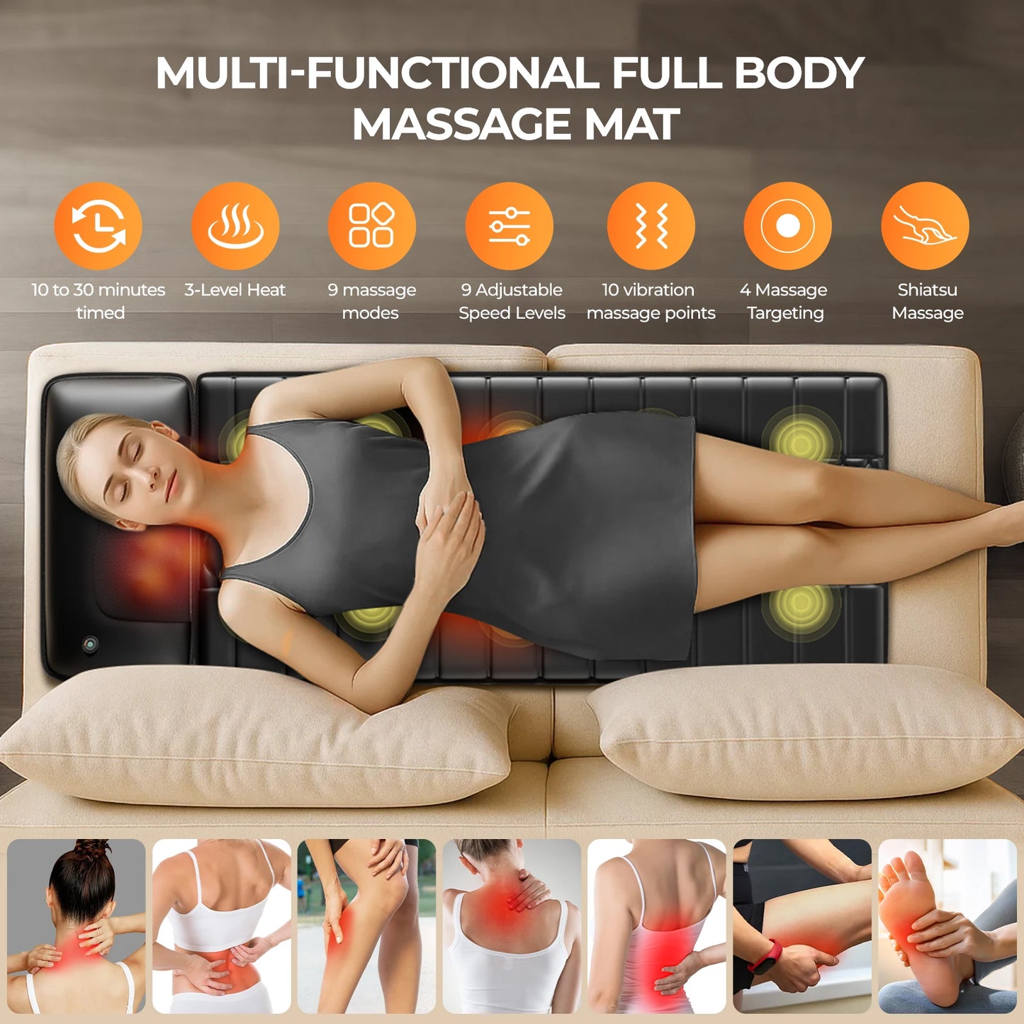 Homemassa Shiatsu Full Body Massage Mat With Heat And 10 Vibrating Motors