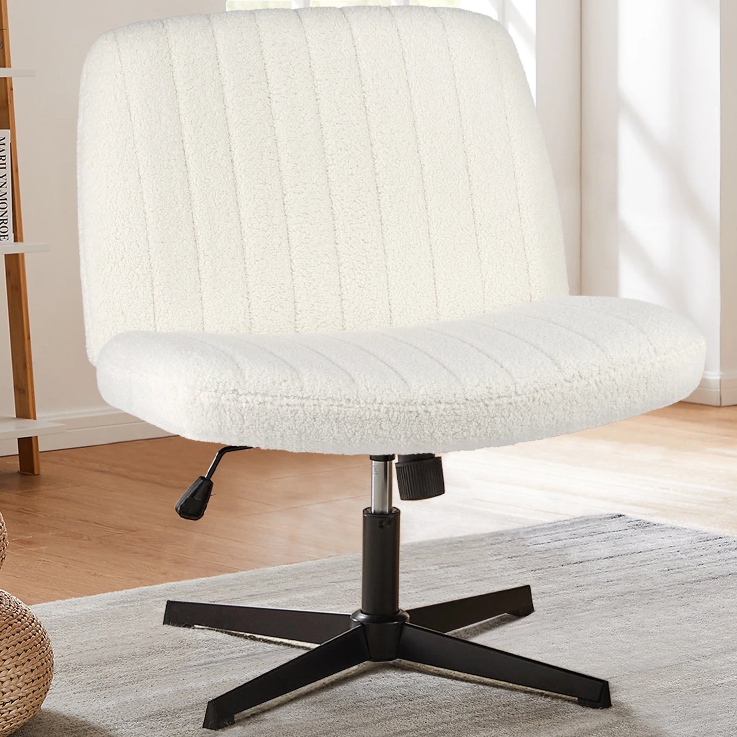 JHK Cross Legged Rocking Gaming Chair Armless Swivel Fabric Desk