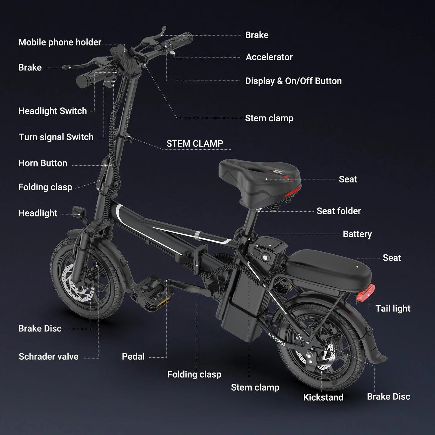 AOVOPRO Foldable Ebike 500W 48V Long Range Electric Bicycle