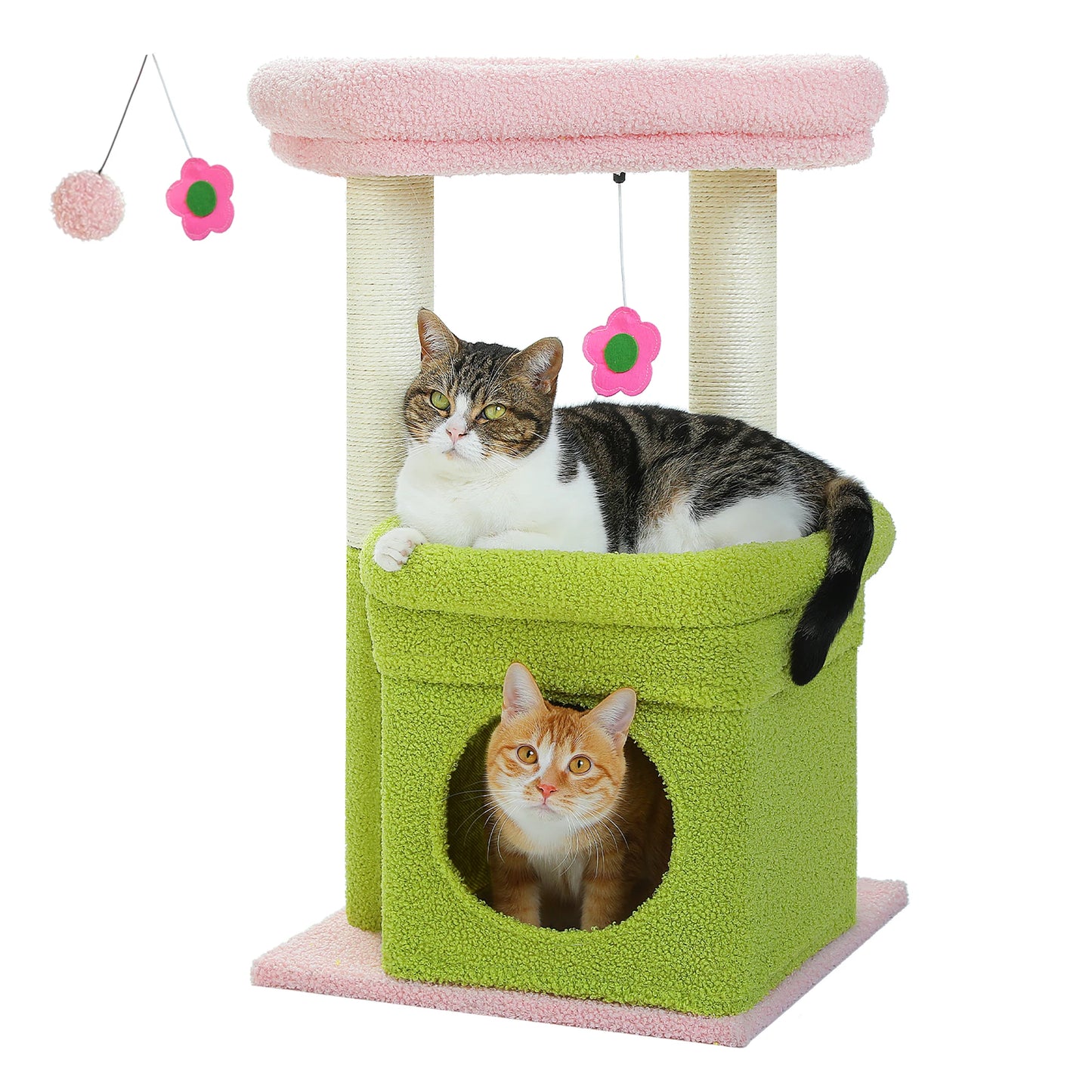PEQULTI Cat Tree Tower With Cozy Condo Natural Sisal Posts Plush For 1 To 2 Cats