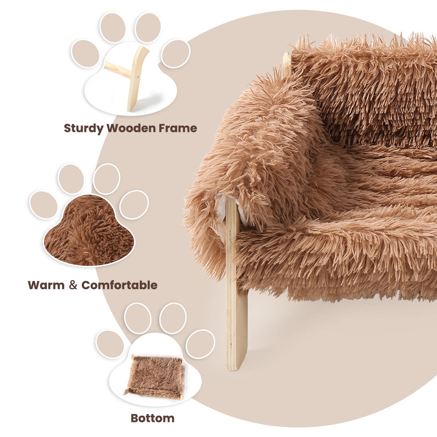 Raised Plush Cat Sofa Bed On Wooden Frame For Cats
