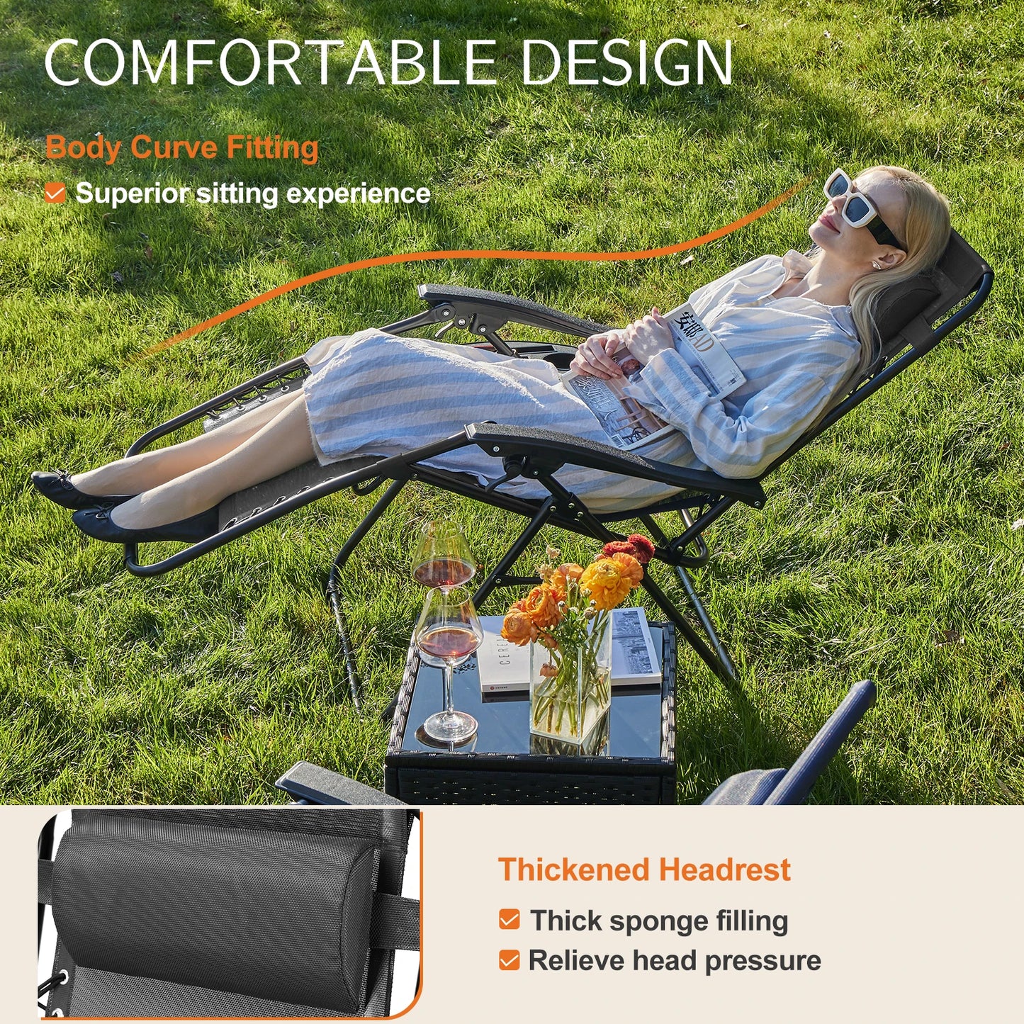 JHK Zero Gravity Portable Recliner Outdoor Lounger With Cup Holder