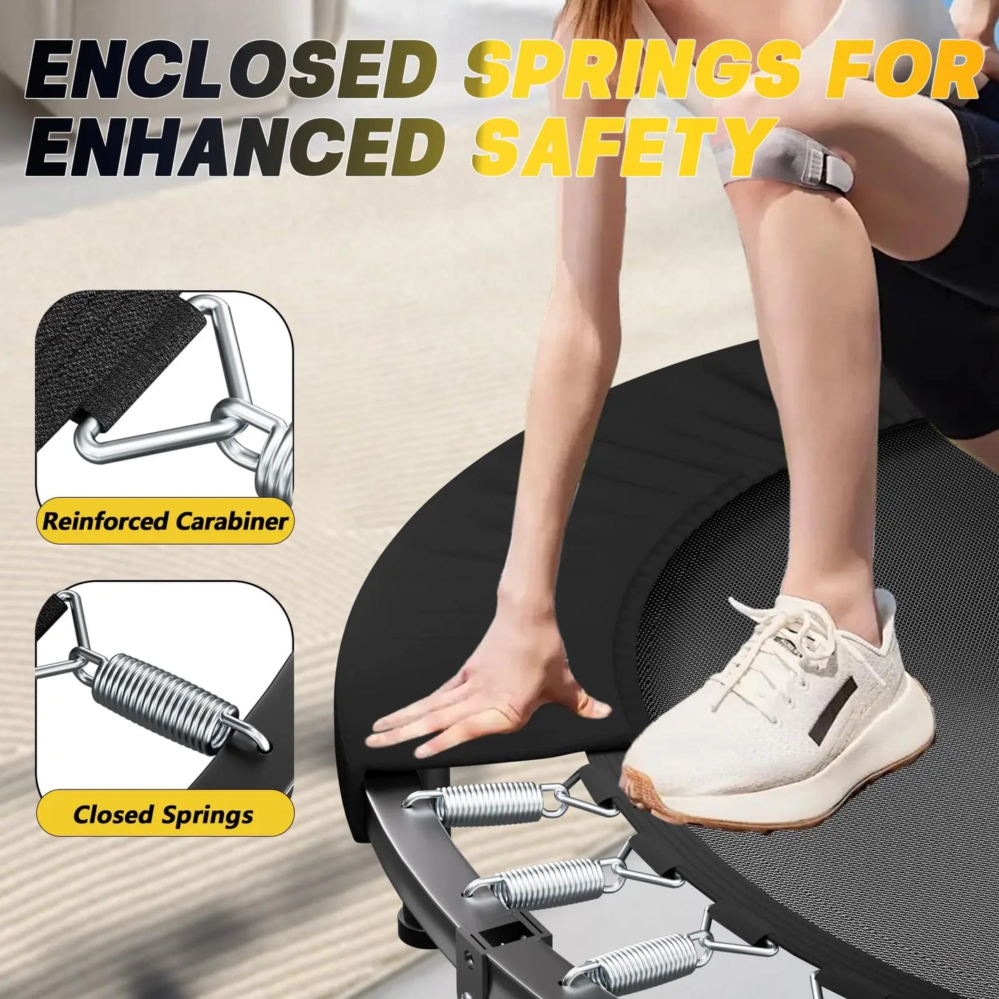Folding Fitness Rebounder Trampoline With Adjustable U Bar Handle