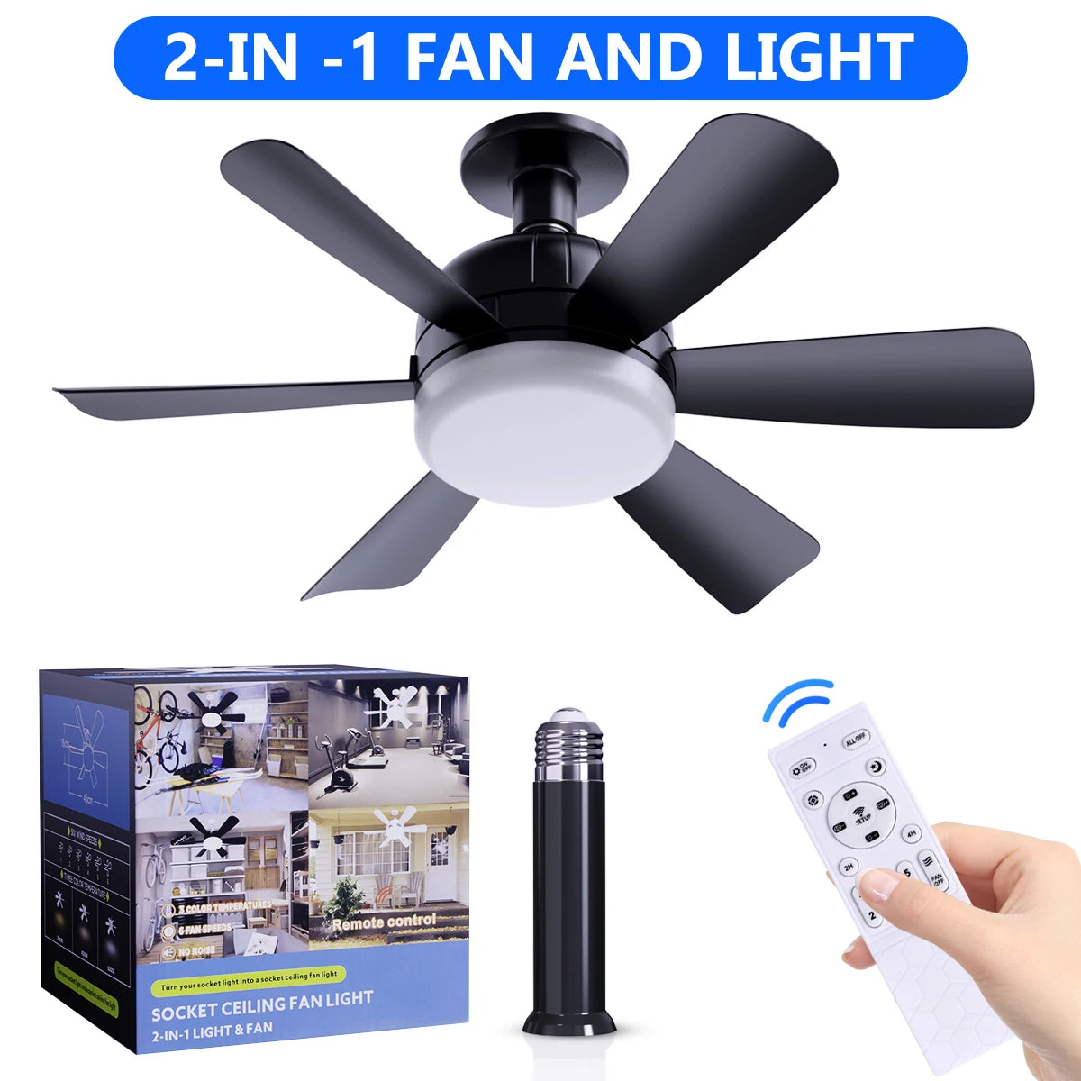 Mexllex LED Ceiling Fan Light With Remote Speed Control E26 Dimmable