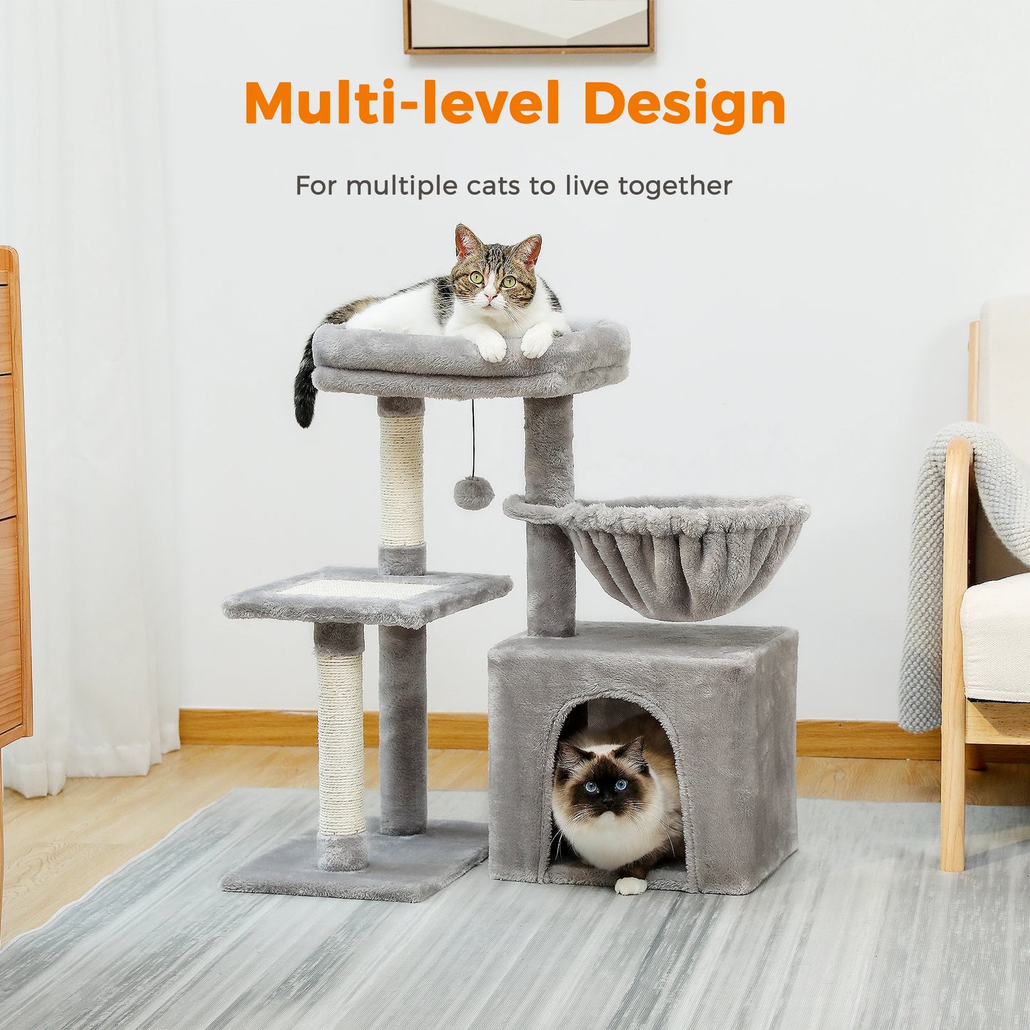 PEQULTI CN Cat Tree Tower With Natural Indoor Sisal Scratching Post And Condo
