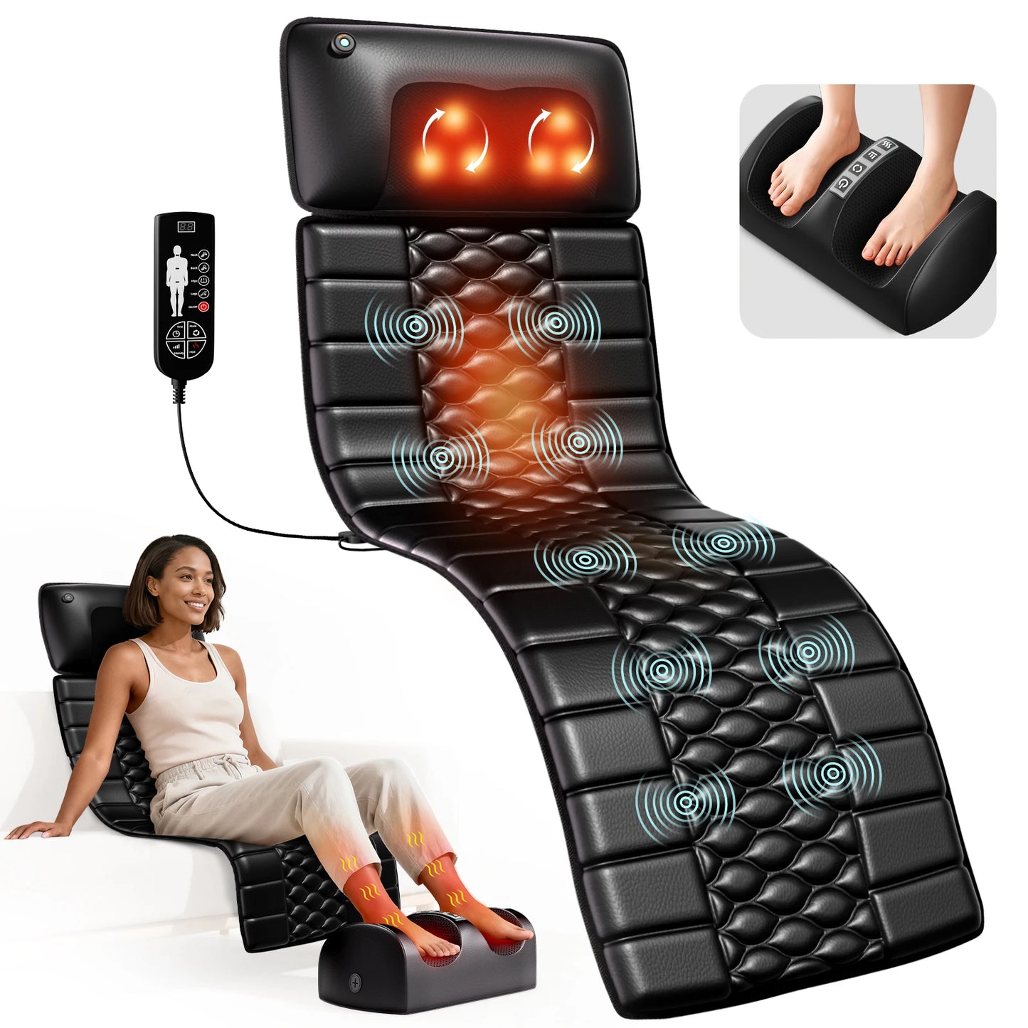 HOMEMASSA Shiatsu Massage Mat With Heat And Detachable Pad