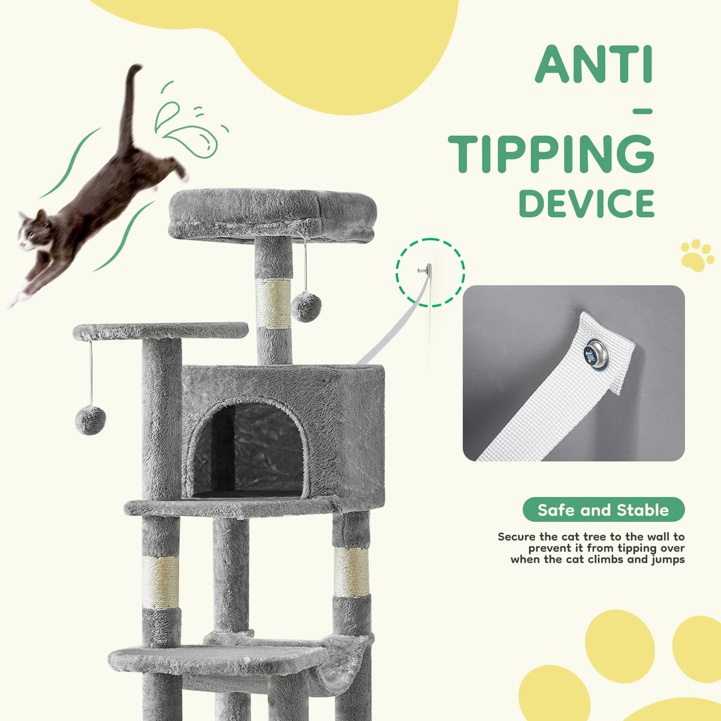 JHK Multi Cat Tree With Sisal Posts For Indoor Cats