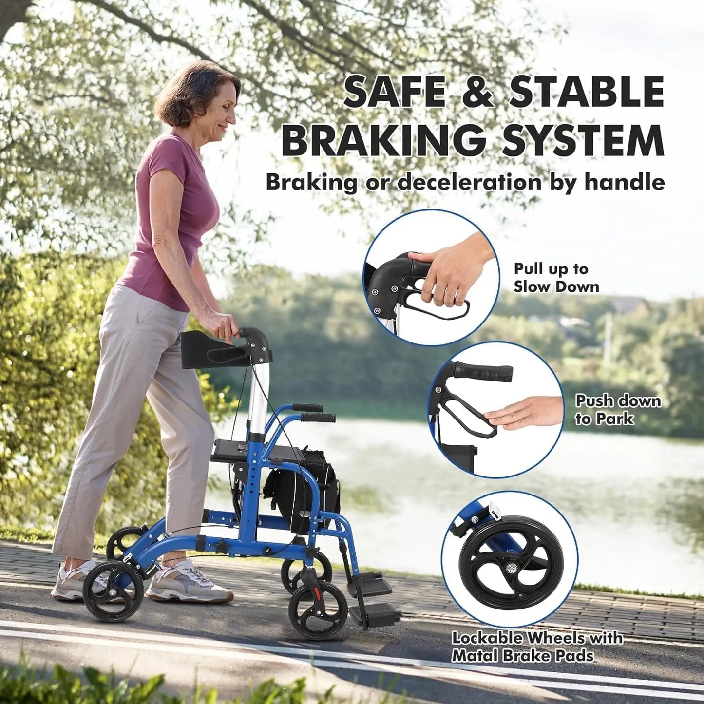 All Terrain Rollator Walker with Seat and Backrest for Seniors
