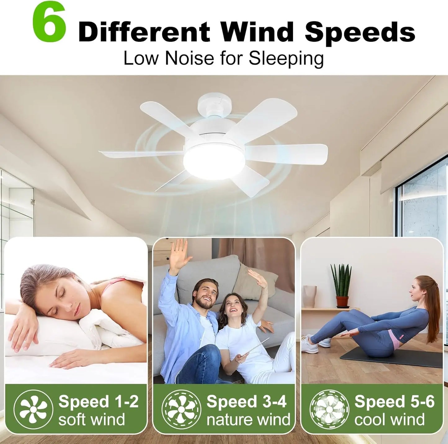 Mexllex LED Ceiling Fan Light With Remote Speed Control E26 Dimmable