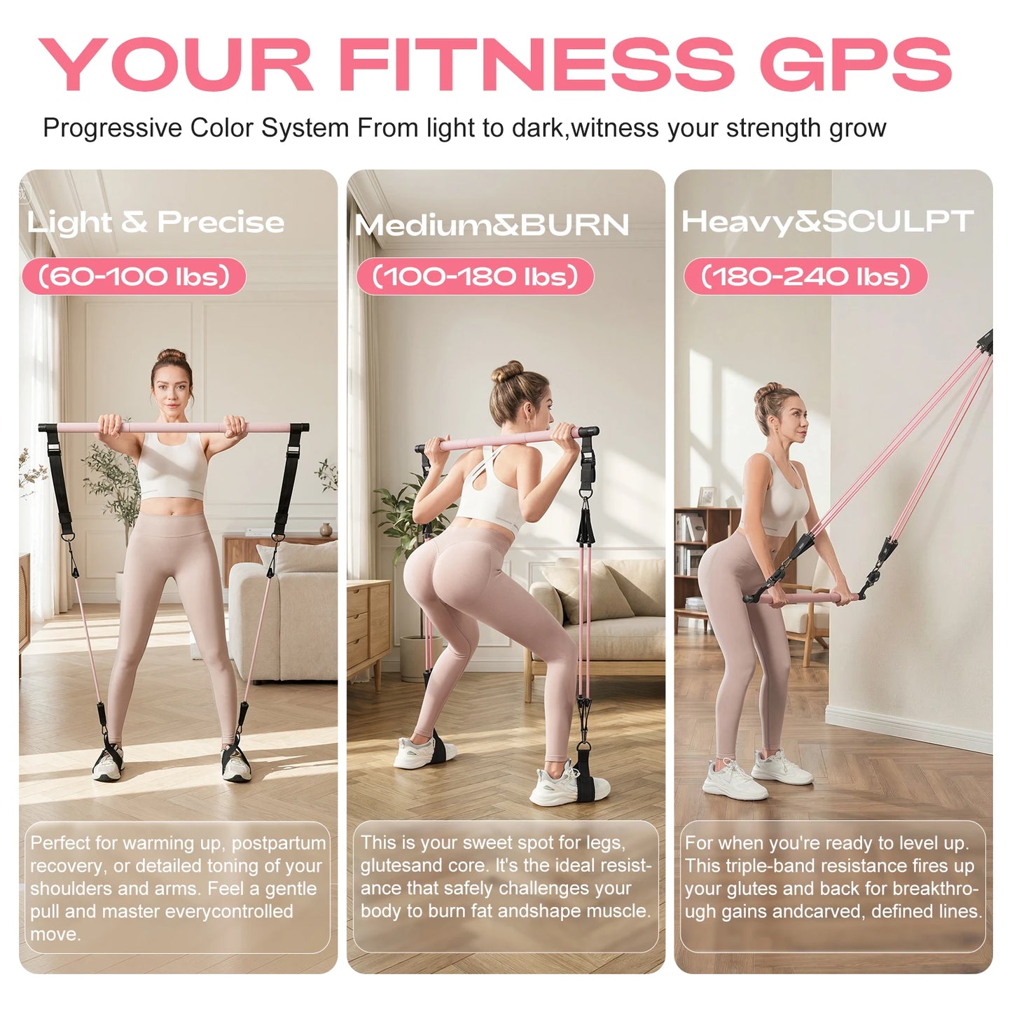 Pilates Bar Kit With Resistance Bands For Home Gym And Full Body Toning