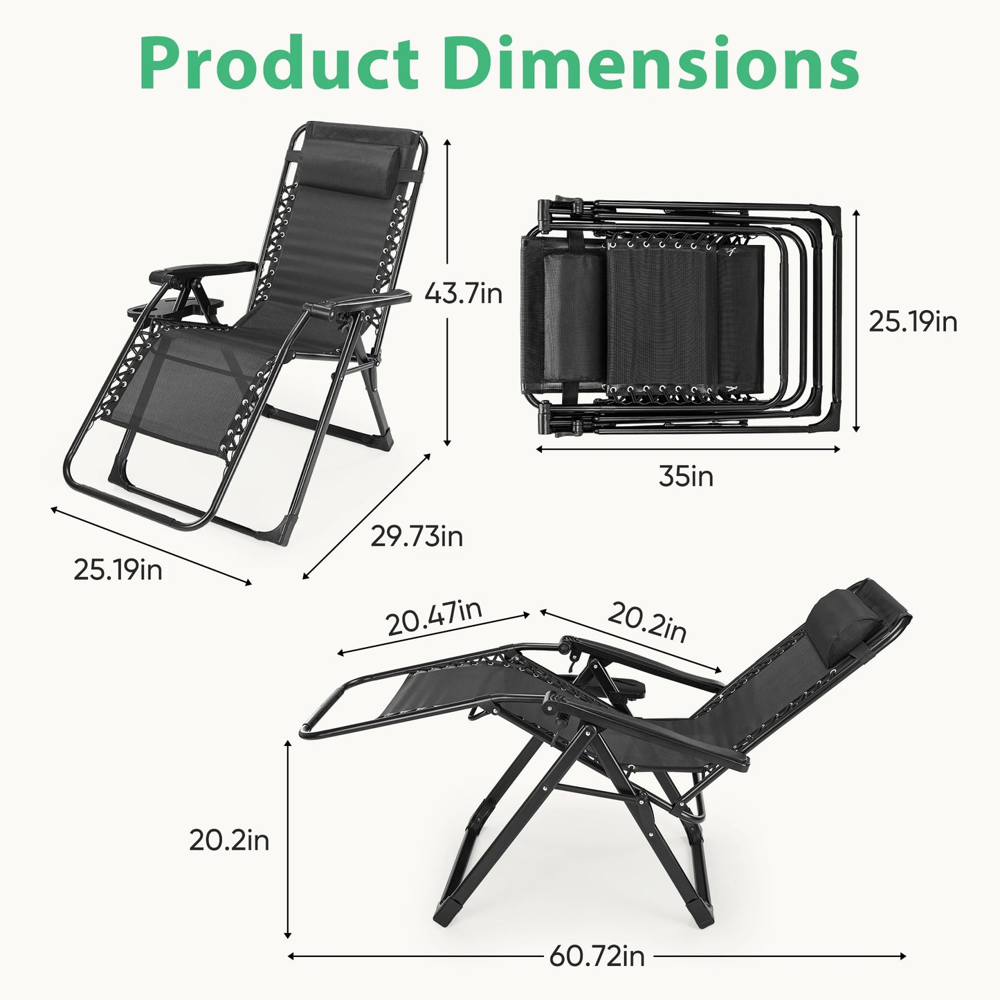 JHK Zero Gravity Recliner Patio Lounge Chair With Cup Holder