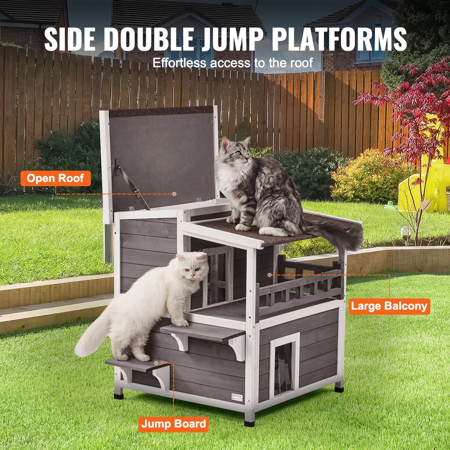 SucceBuy Outdoor Cat House Weatherproof 2 Story Cedar Wood Shelter Balcony