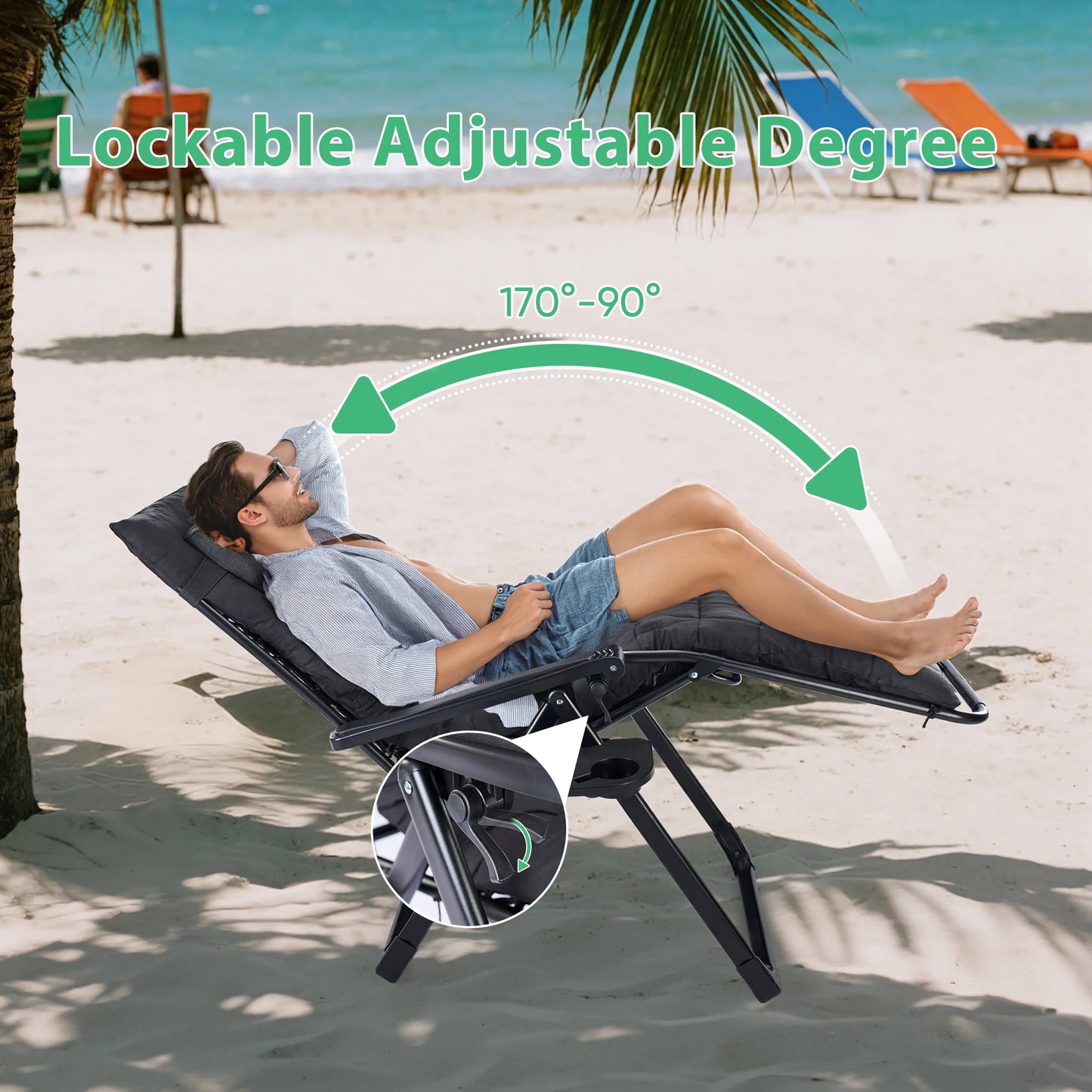 JHK Zero Gravity Recliner Patio Lounge Chair With Cup Holder
