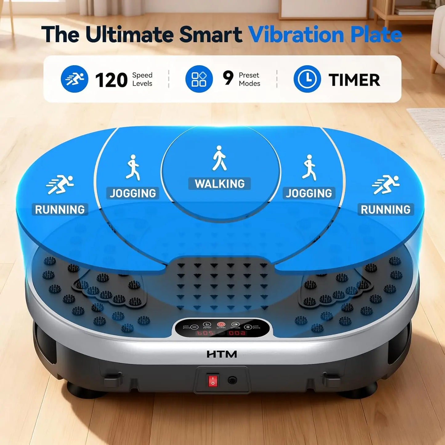 HTM Vibration Plate Exercise Machine With 120 Speed Levels And 9 Preset Programs
