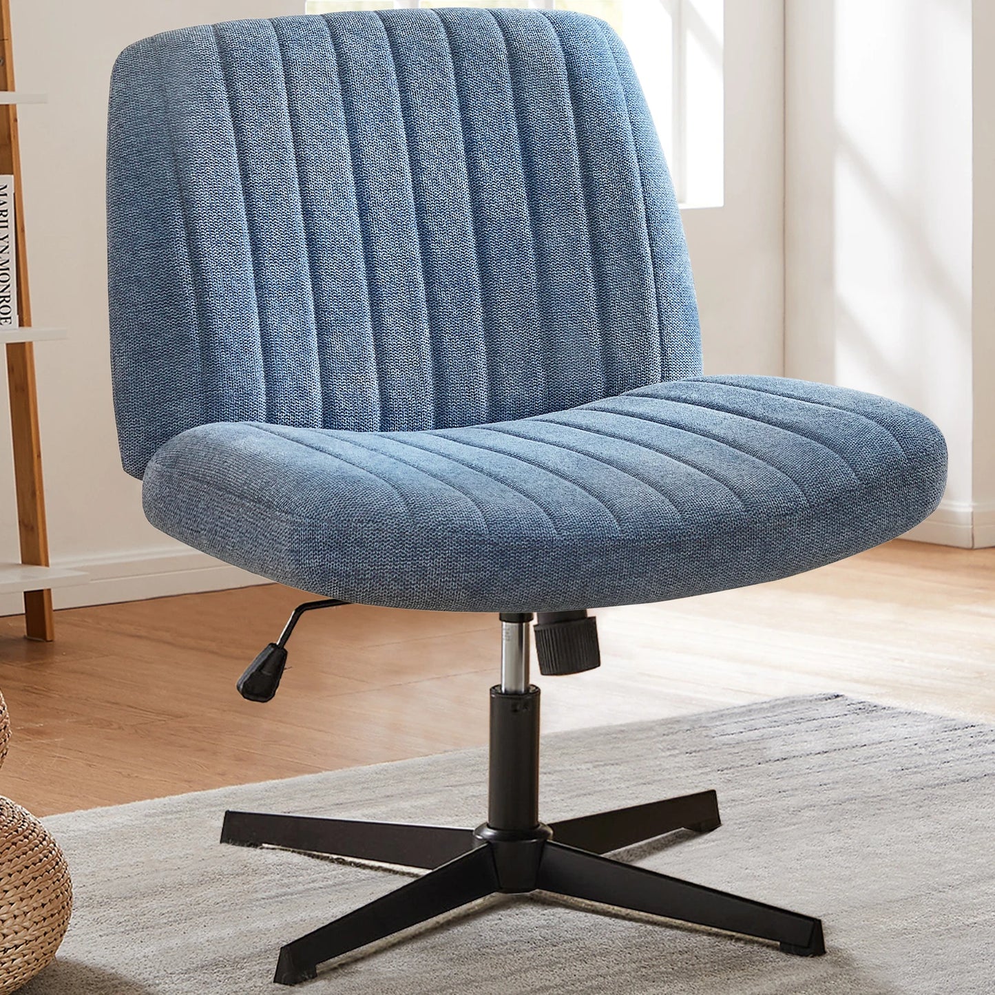 JHK Cross Legged Rocking Gaming Chair Armless Swivel Fabric Desk