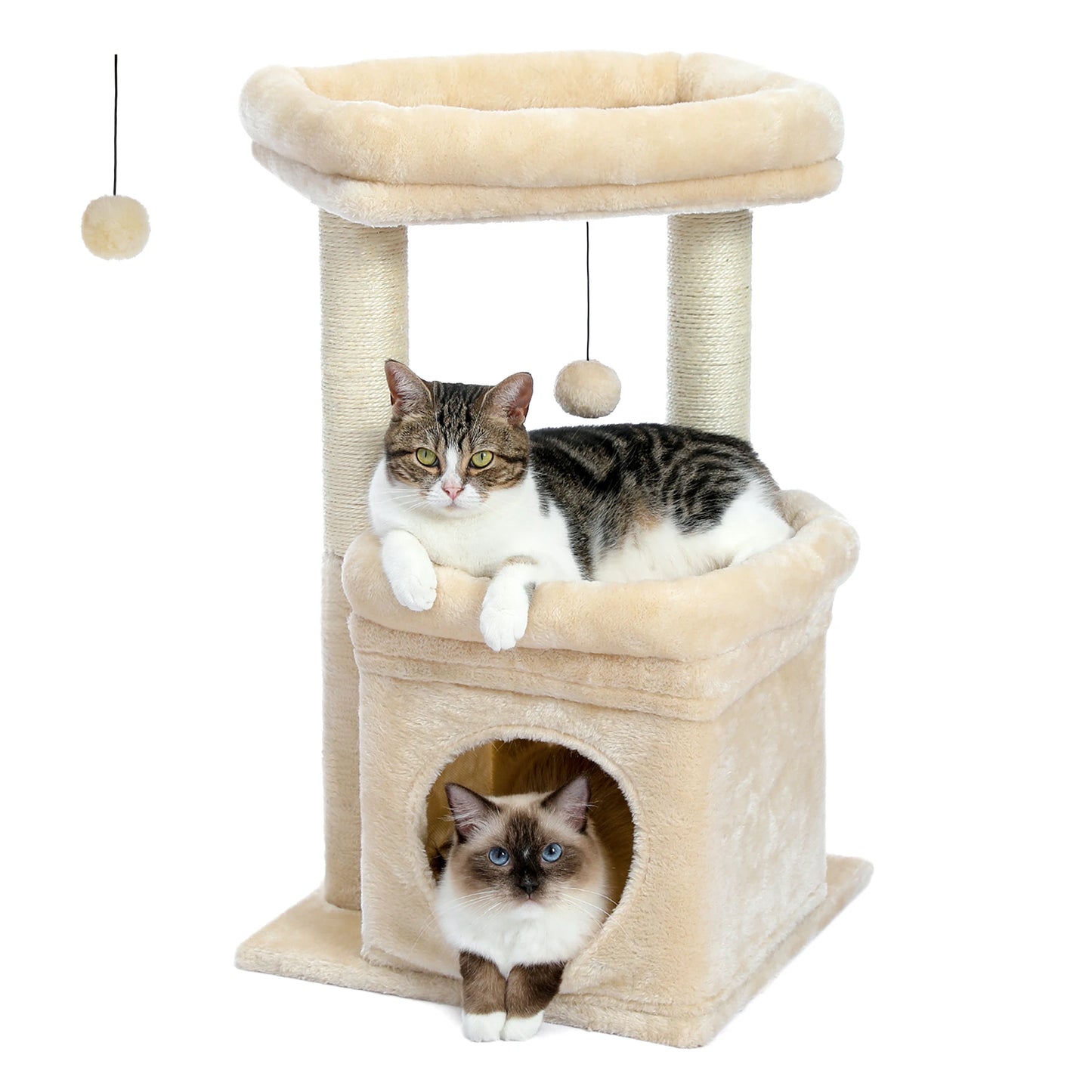PEQULTI Cat Tree Tower With Cozy Condo Natural Sisal Posts Plush For 1 To 2 Cats
