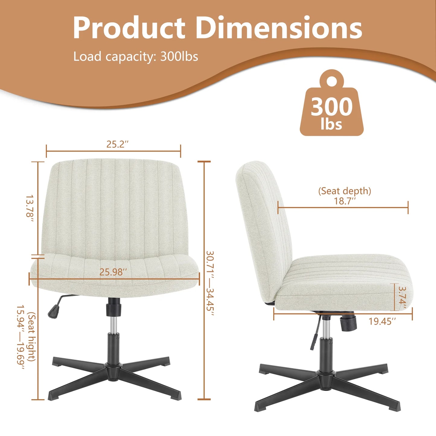 JHK Cross Legged Office Rocking Chair with Adjustable Swivel
