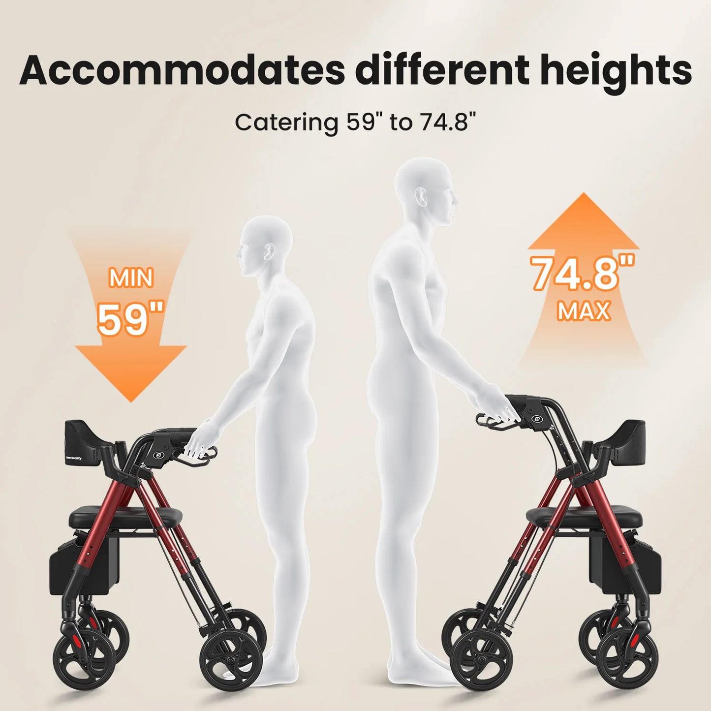 MaiDeSiTe Rollator Walker For Seniors With Seat Foldable Aluminum Frame