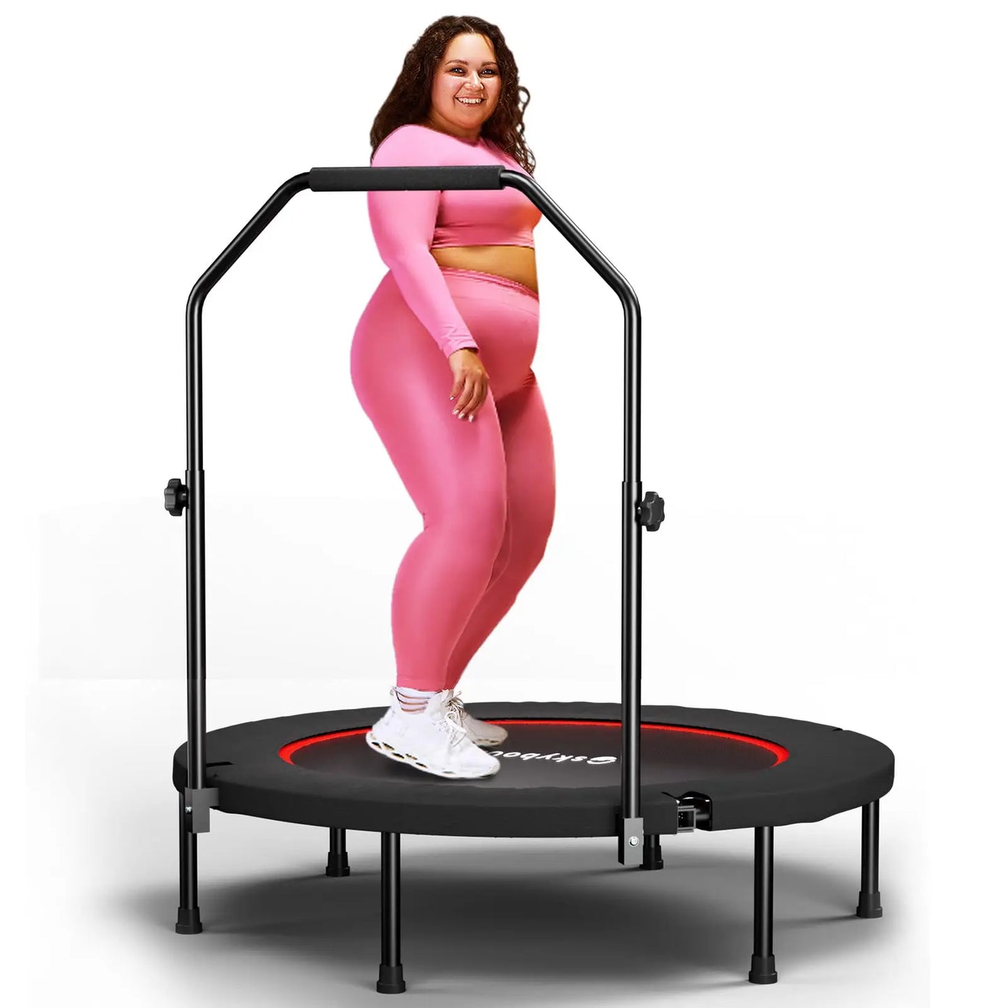 Folding Fitness Rebounder Trampoline With Adjustable U Bar Handle
