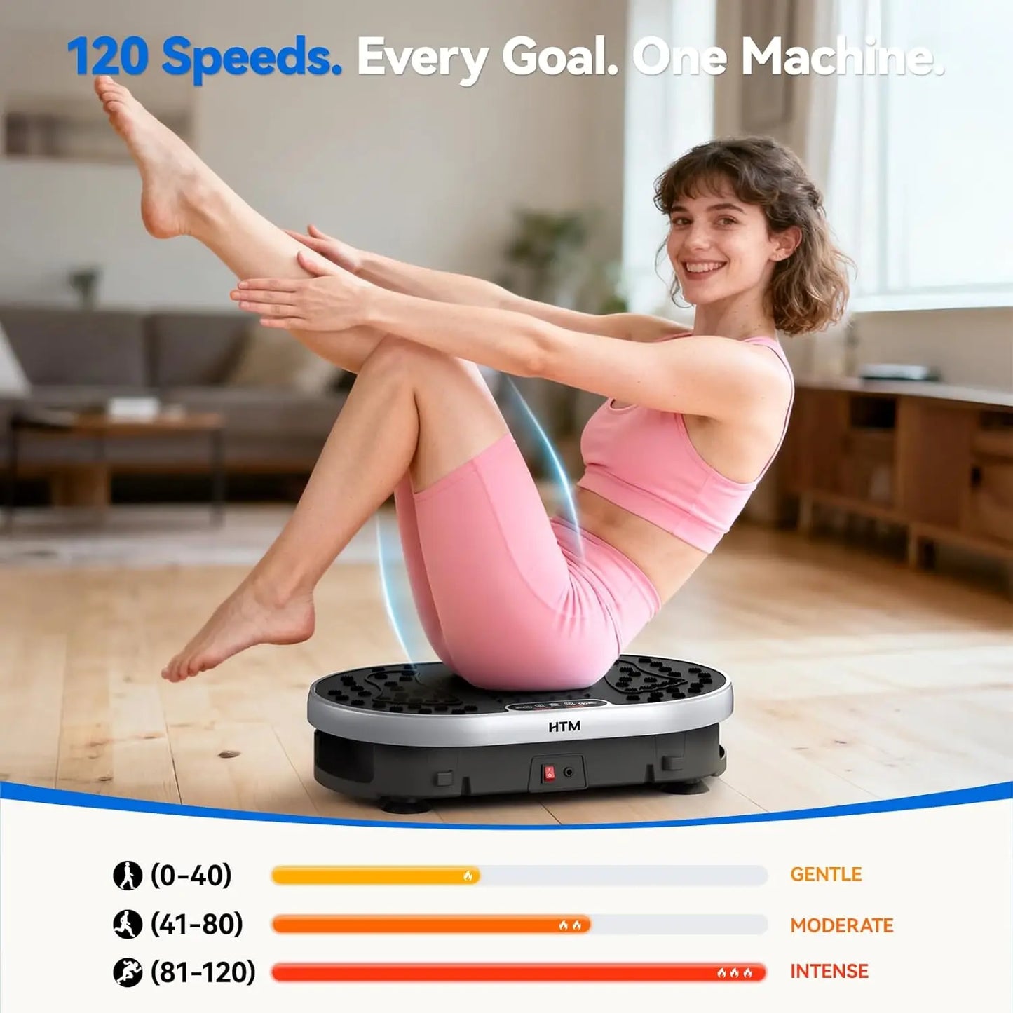 HTM Vibration Plate Exercise Machine With 120 Speed Levels And 9 Preset Programs